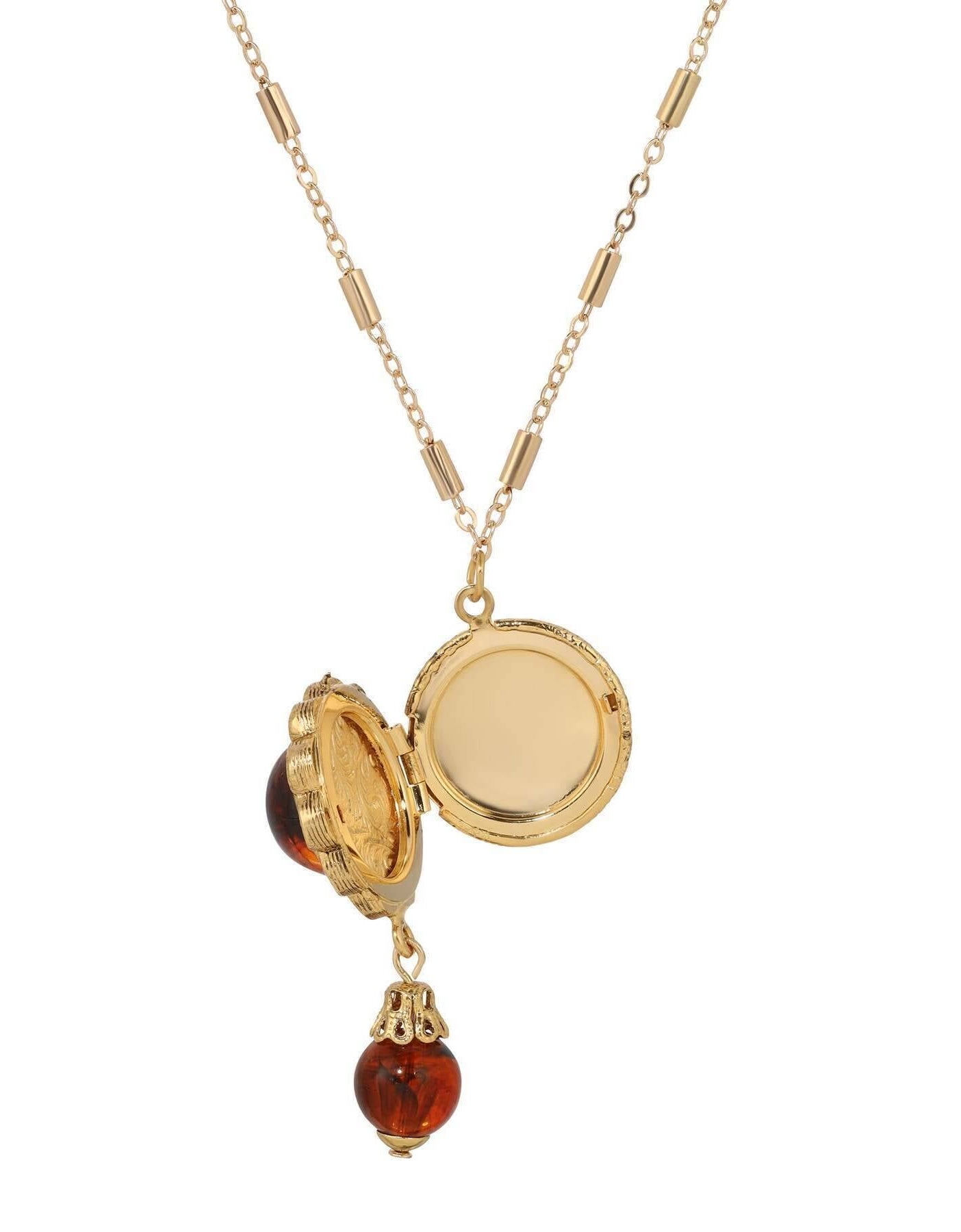 1928 Jewelry Round Stone Photo Locket Pendant Necklace 20"