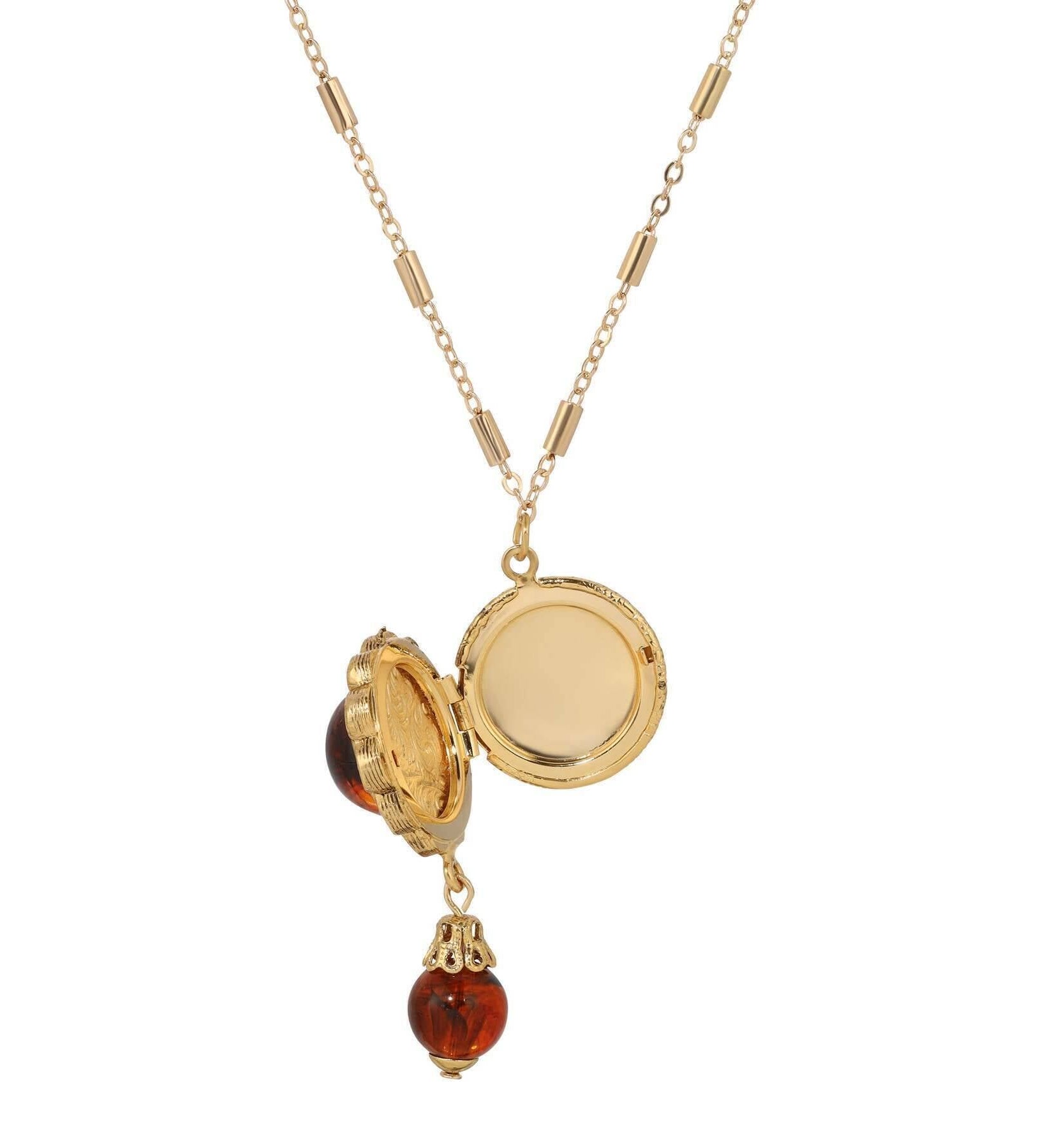 1928 Jewelry Round Stone Photo Locket Pendant Necklace 20"