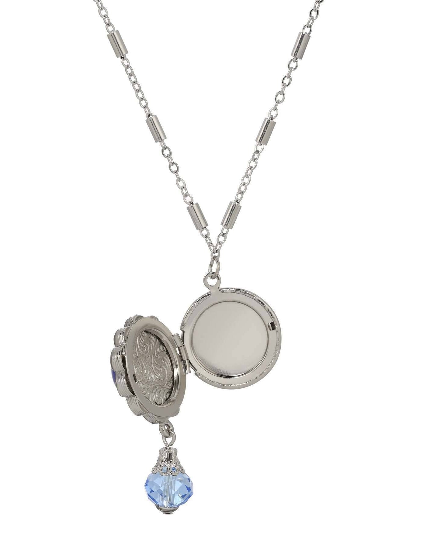 1928 Jewelry Round Stone Photo Locket Pendant Necklace 20"