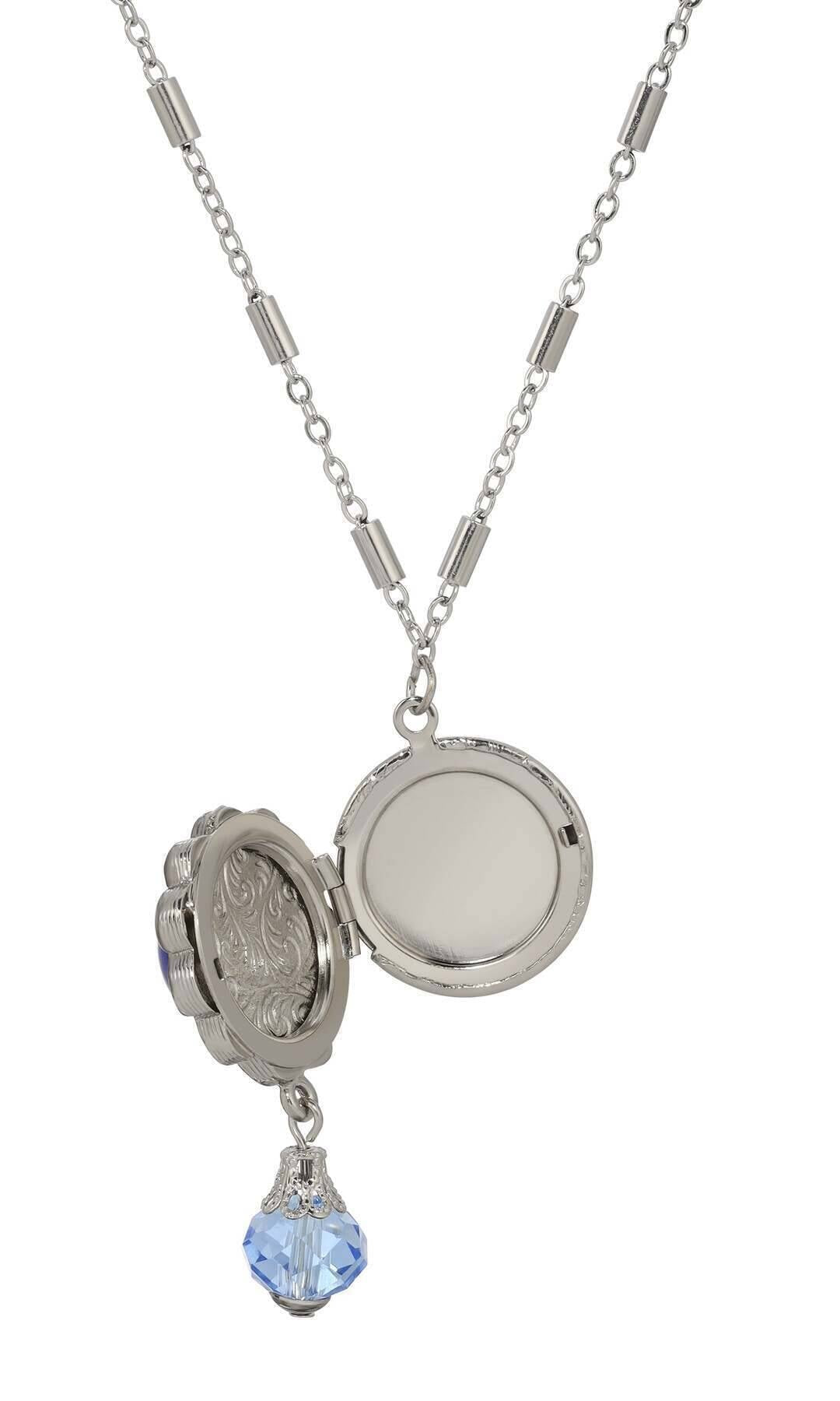 1928 Jewelry Round Stone Photo Locket Pendant Necklace 20"