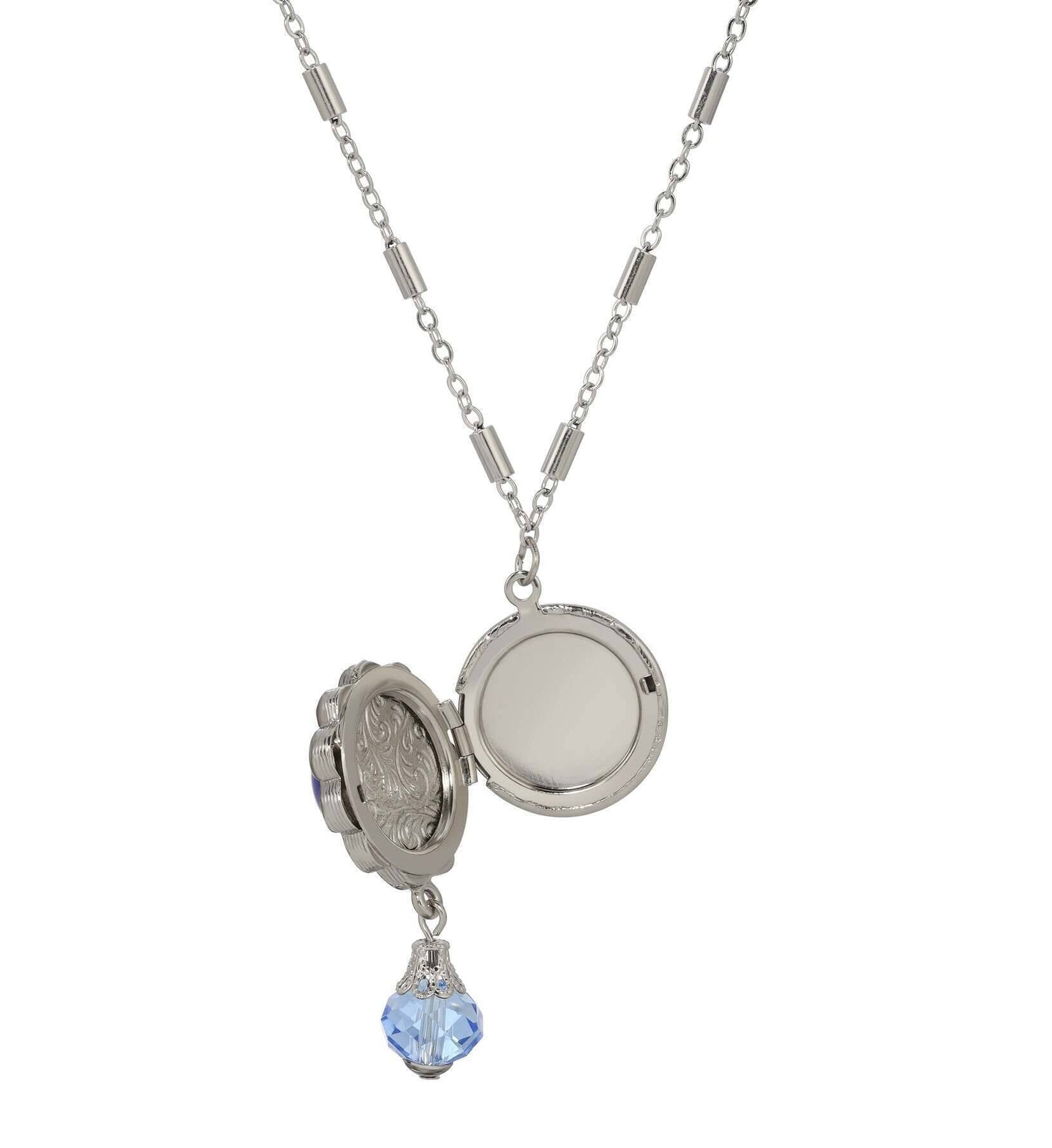 1928 Jewelry Round Stone Photo Locket Pendant Necklace 20"