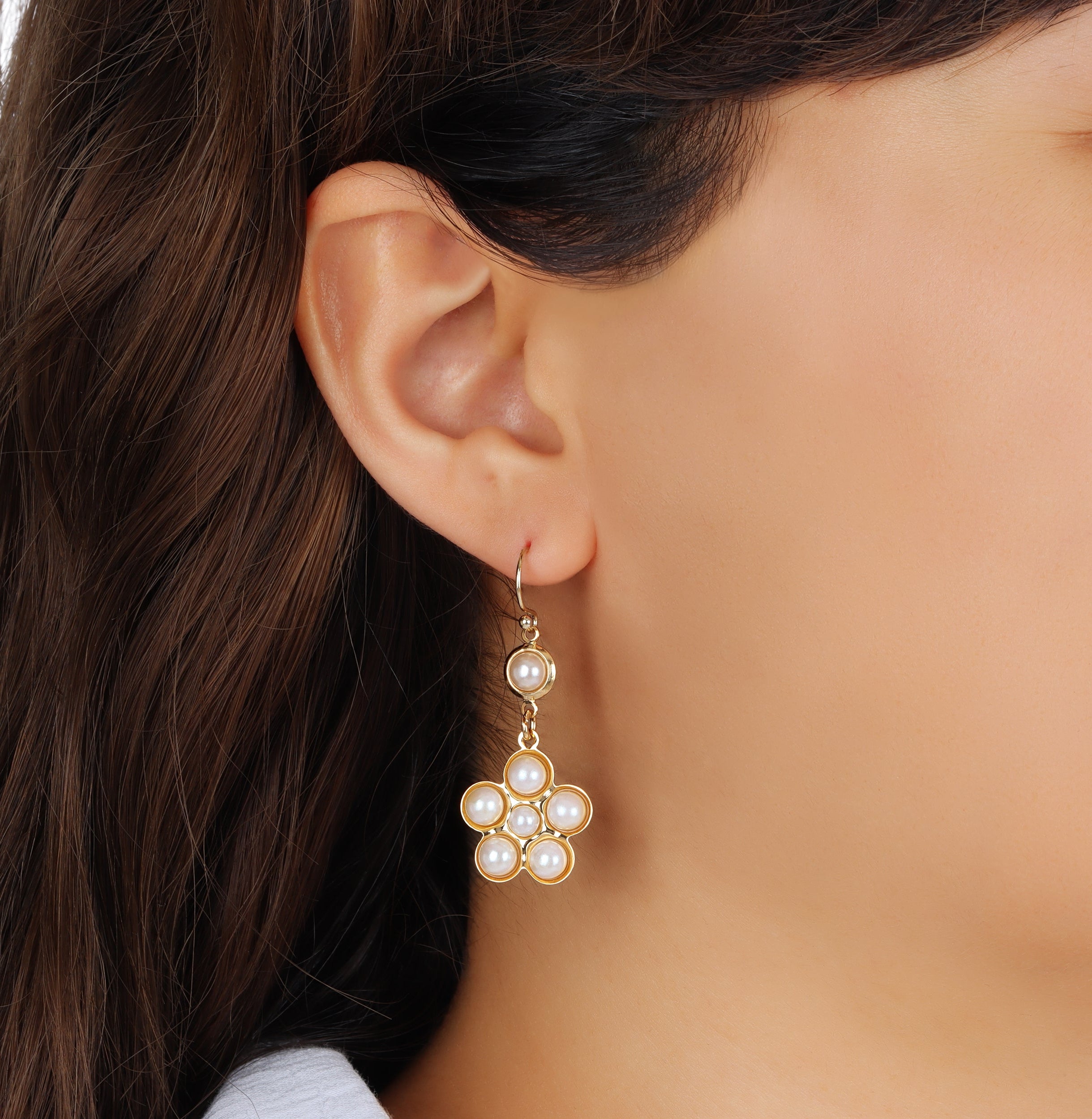 1928 Jewelry Faux Pearl Flower Drop Earrings