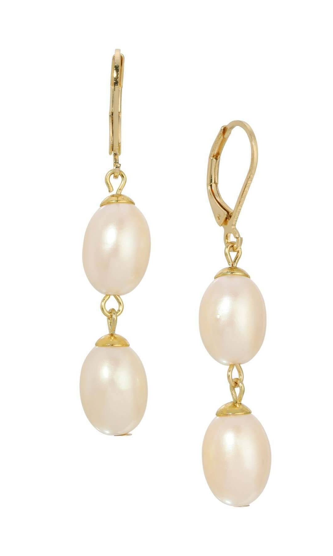 1928 Jewelry Timeless Double Egg Shaped Faux Pearl Dangling Earrings