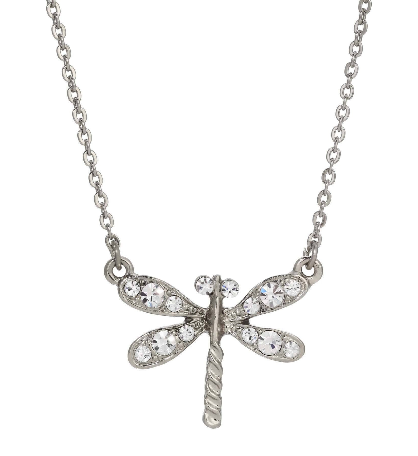 1928 Jewelry Dragonfly & Crystals Pendant Necklace 17" + 3" Extension