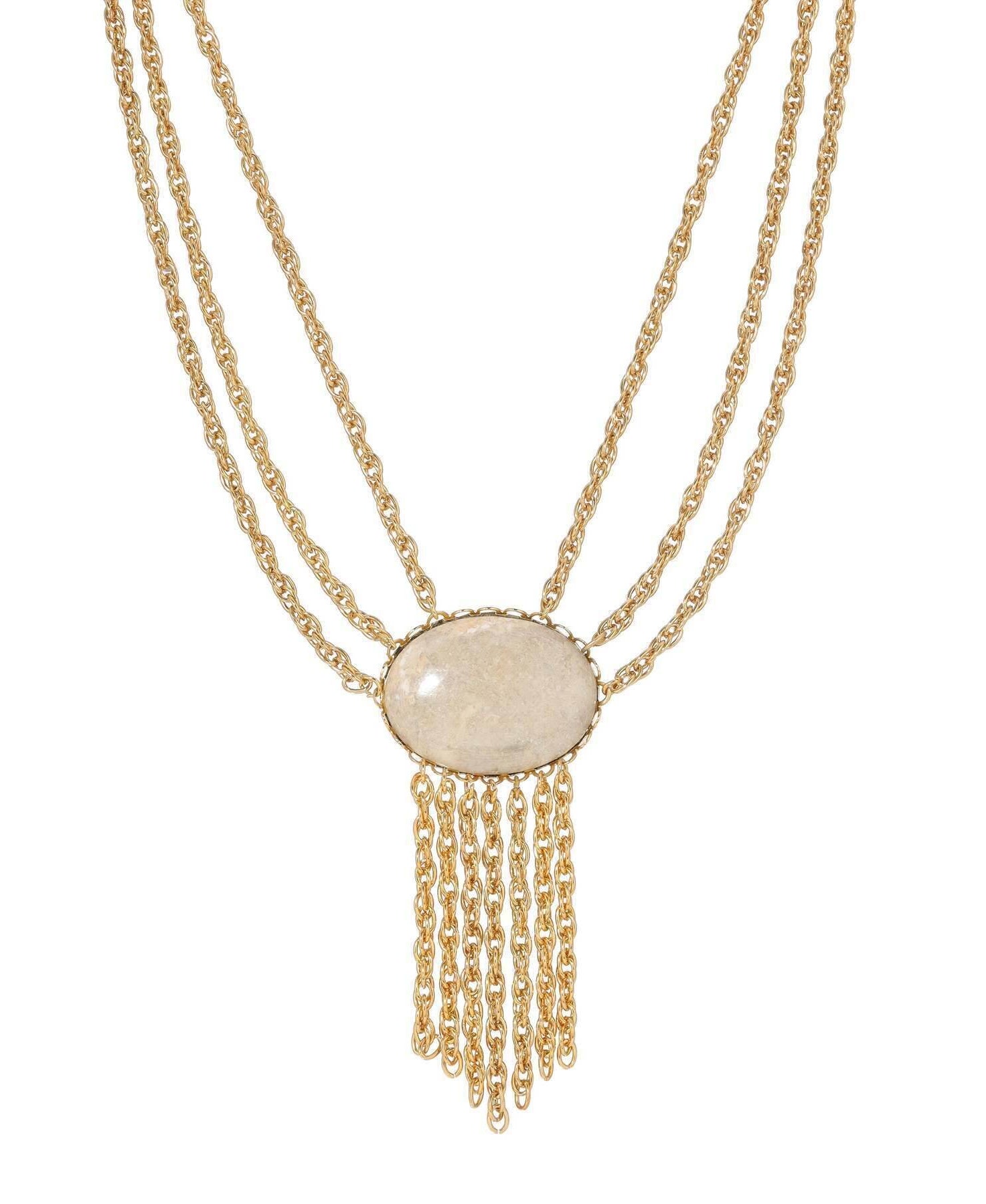1928 Jewelry Triple Chain Riverstone Gemstone Tassel Necklace 15" + 3" Extension