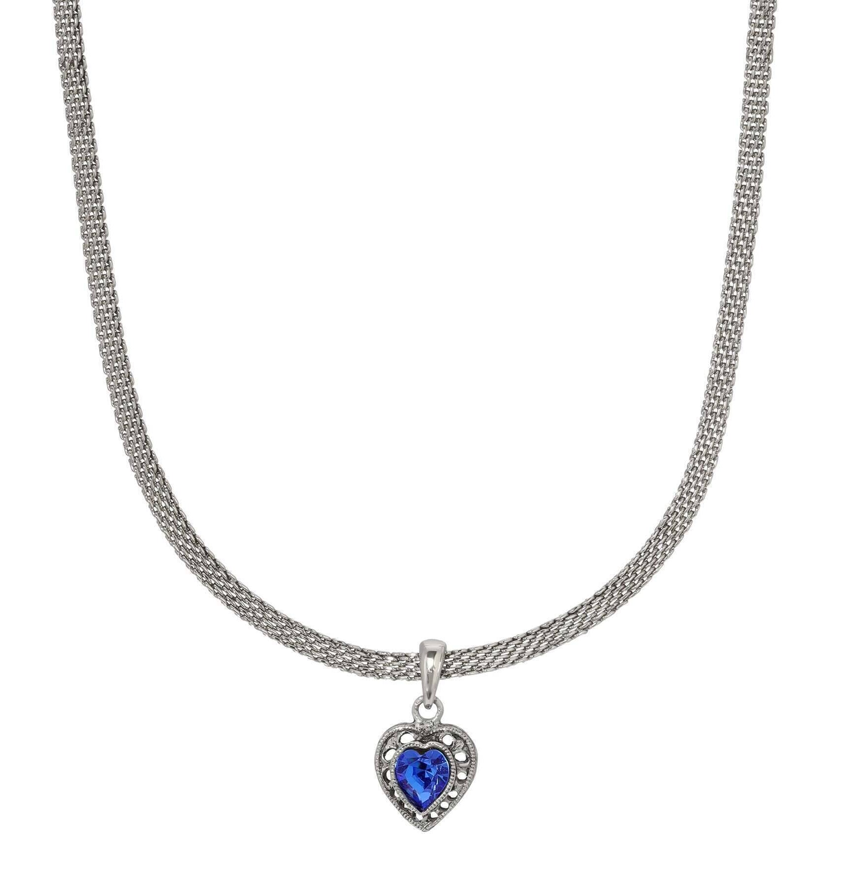 1928 Jewelry Eleganza Austrian Crystal Heart Pendant Necklace 13" + 5" Extension