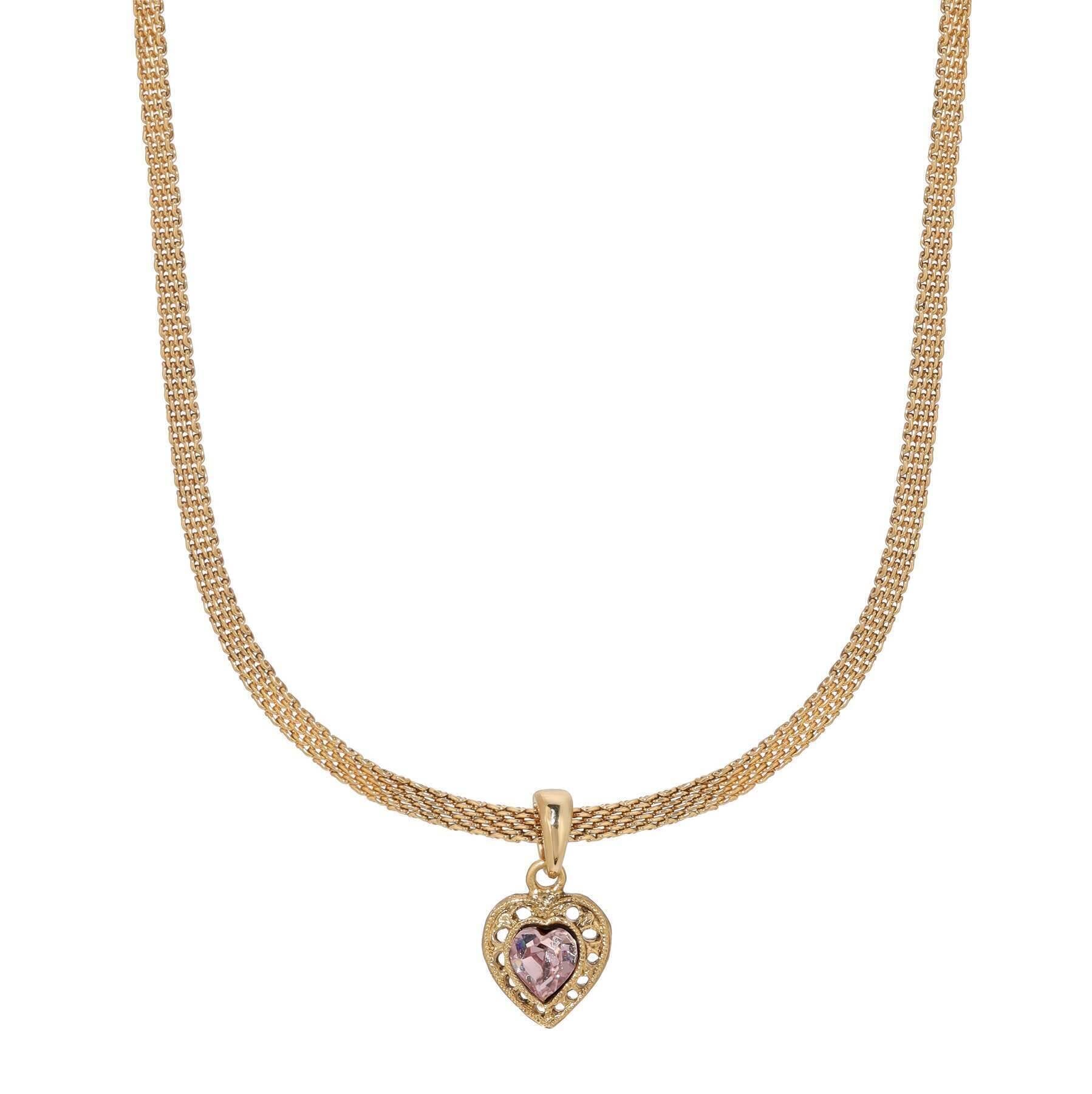 1928 Jewelry Eleganza Austrian Crystal Heart Pendant Necklace 13" + 5" Extension