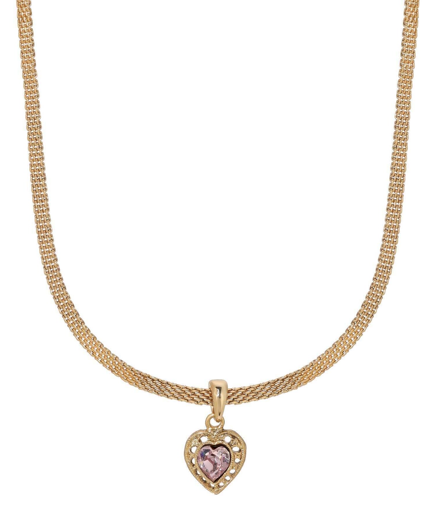 1928 Jewelry Eleganza Austrian Crystal Heart Pendant Necklace 13" + 5" Extension