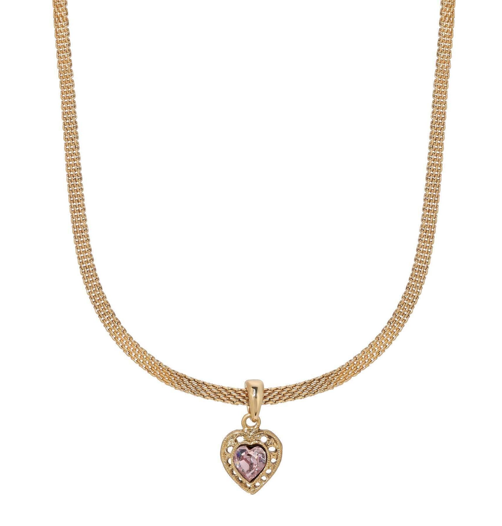 1928 Jewelry Eleganza Austrian Crystal Heart Pendant Necklace 13" + 5" Extension