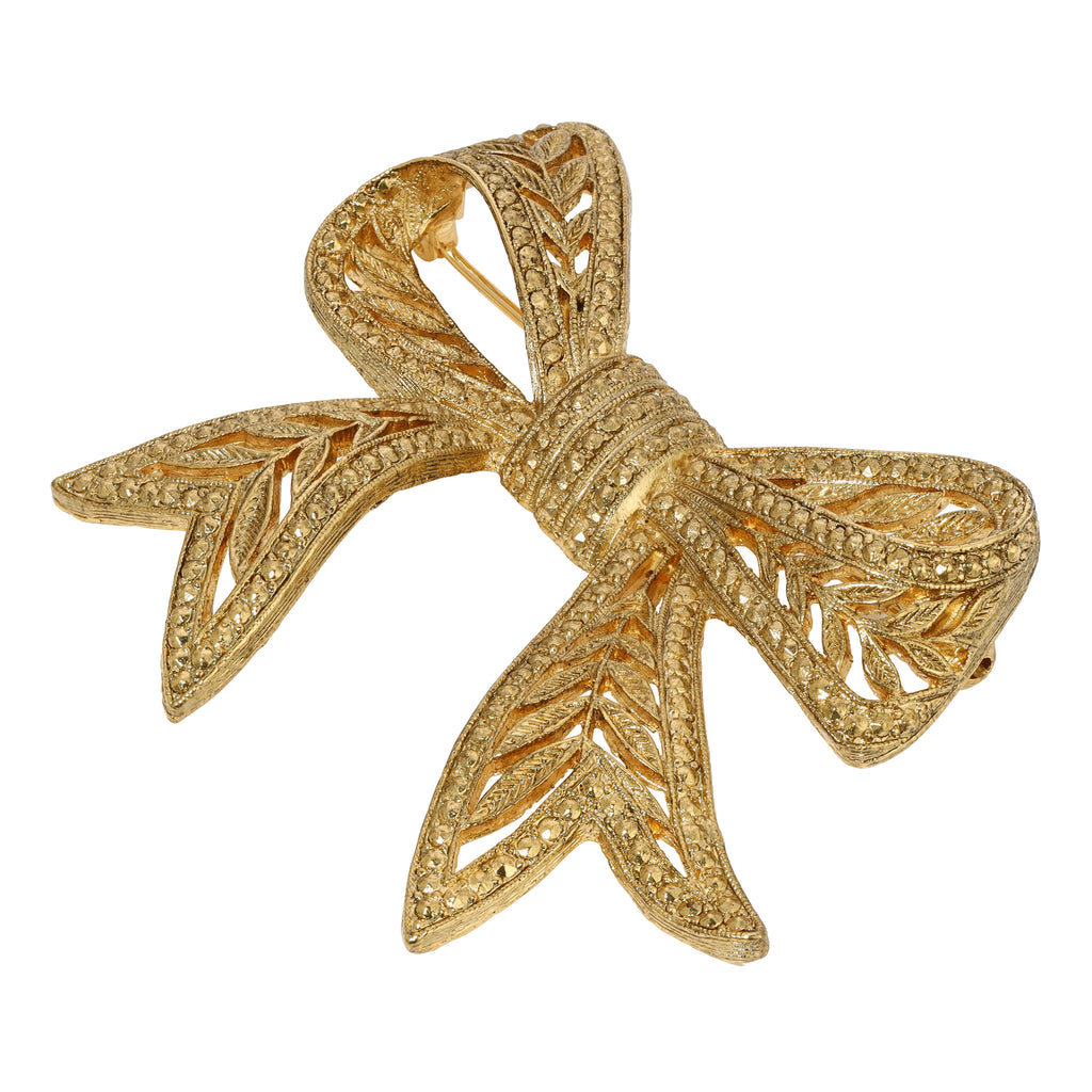 Gold 1928 Jewelry Deco Bow Pin