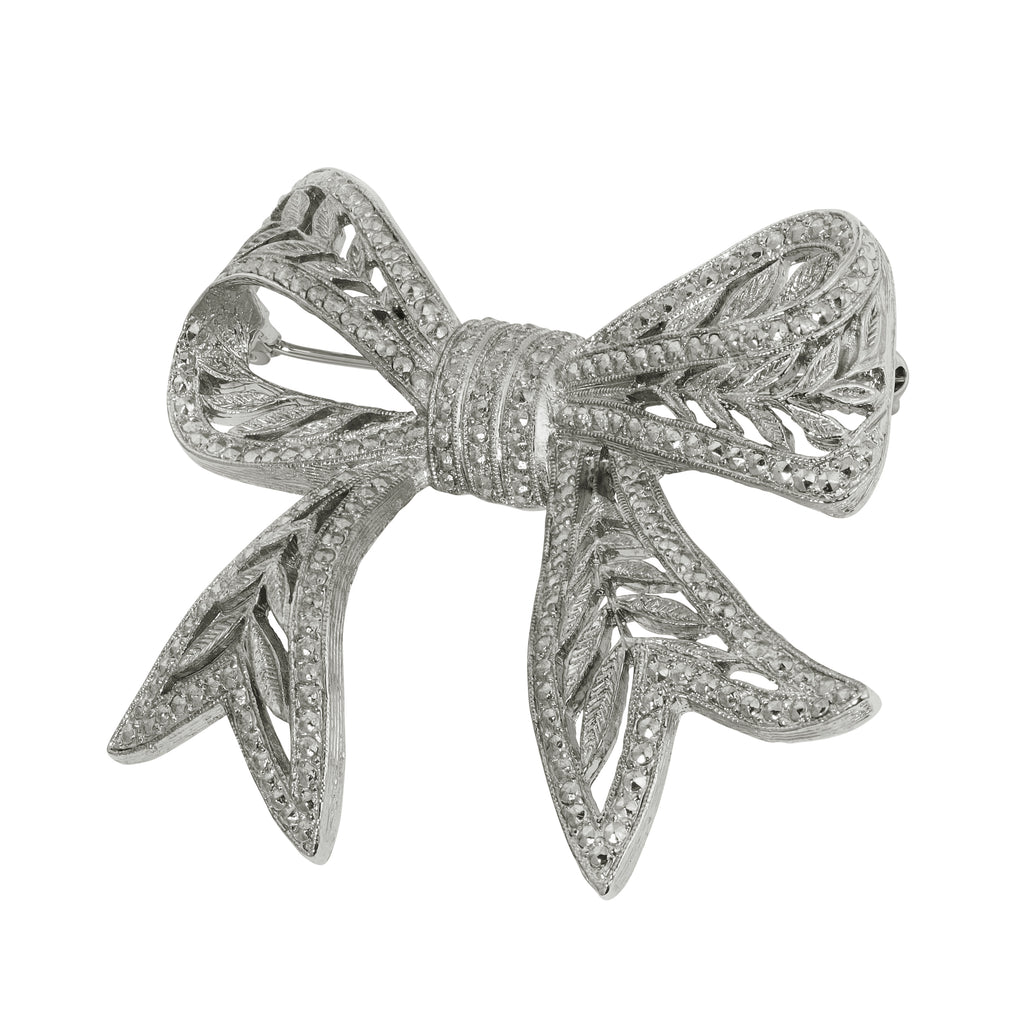 Silver 1928 Jewelry Deco Bow Pin