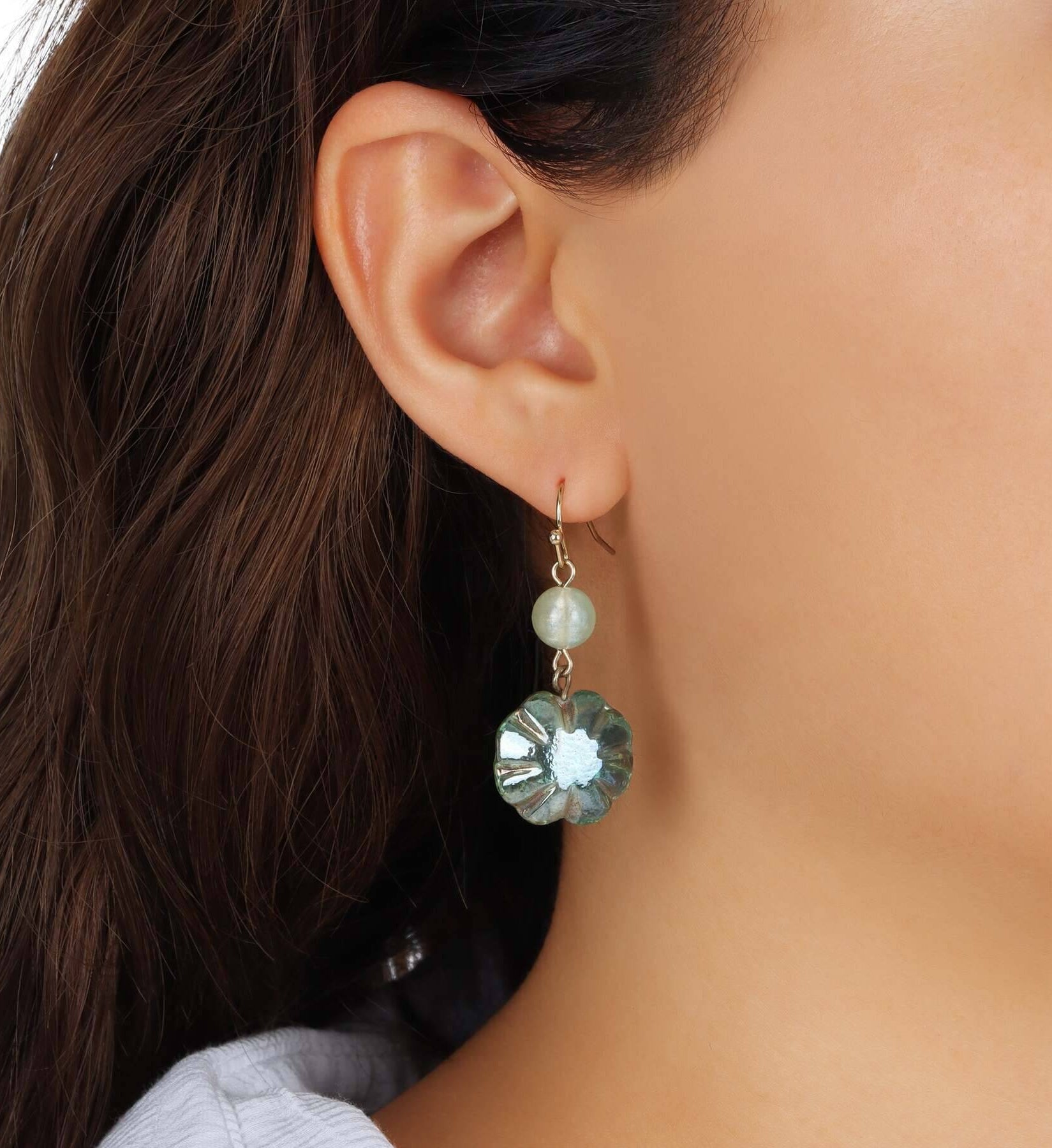 1928 Jewelry Rustic Emerald Green AB Glass Bead Dangling Earrings