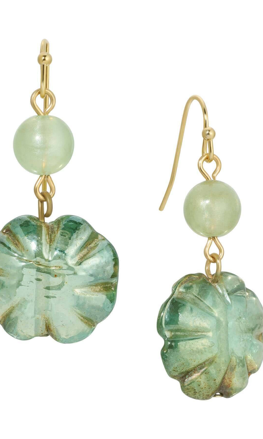 1928 Jewelry Rustic Emerald Green AB Glass Bead Dangling Earrings
