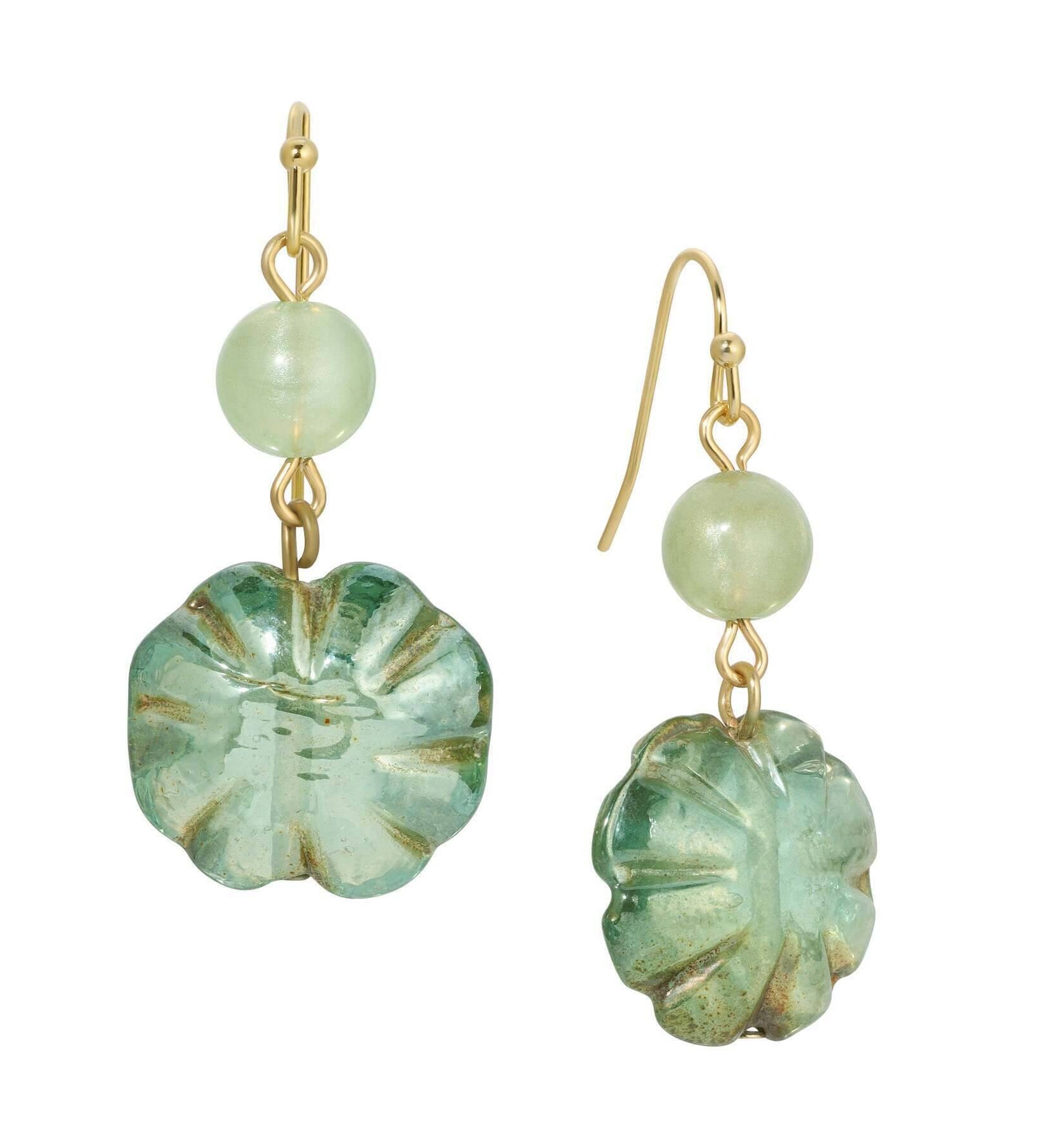 1928 Jewelry Rustic Emerald Green AB Glass Bead Dangling Earrings
