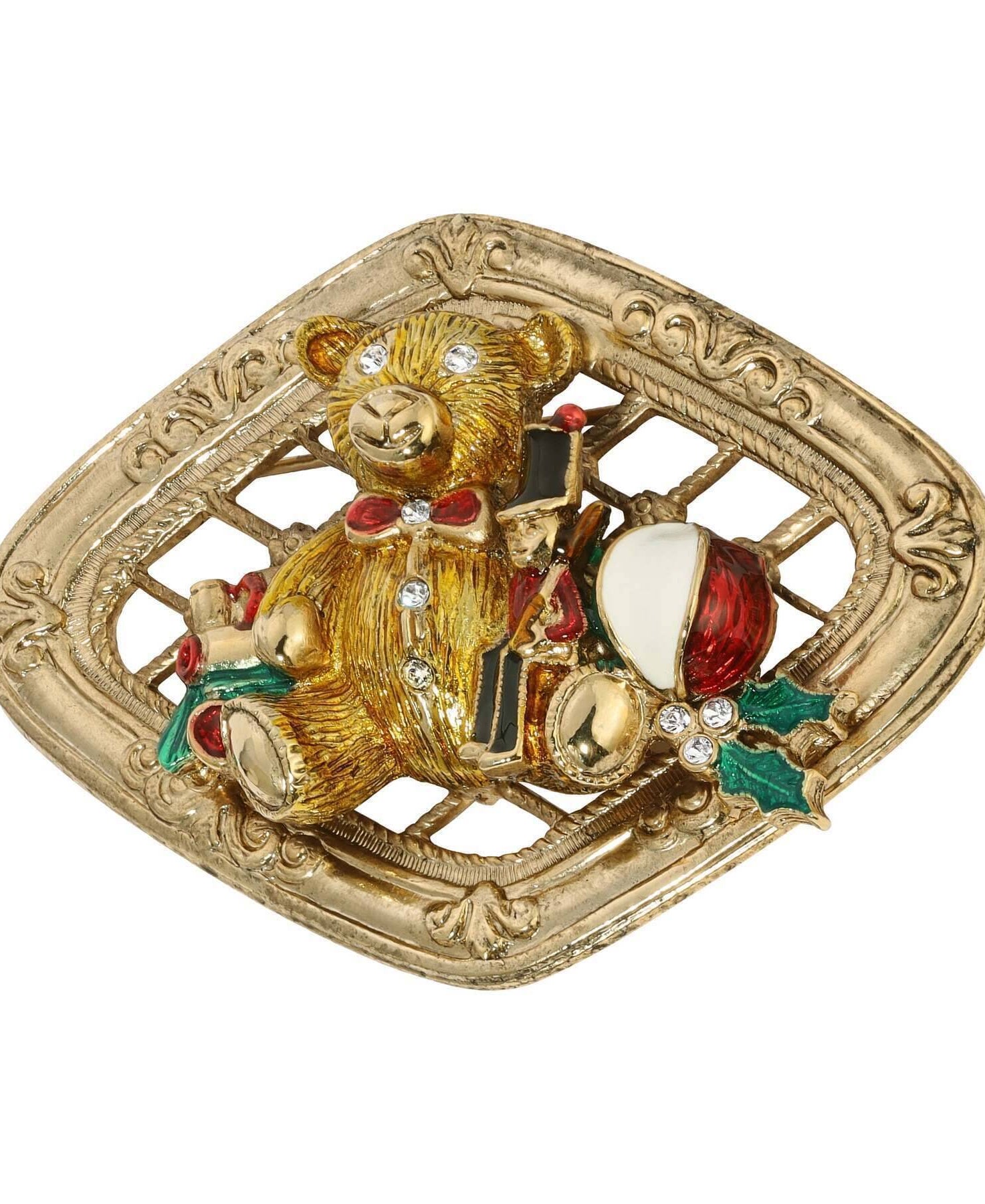 1928 Jewelry Teddy Bear & Nutcracker Christmas Brooch Pin