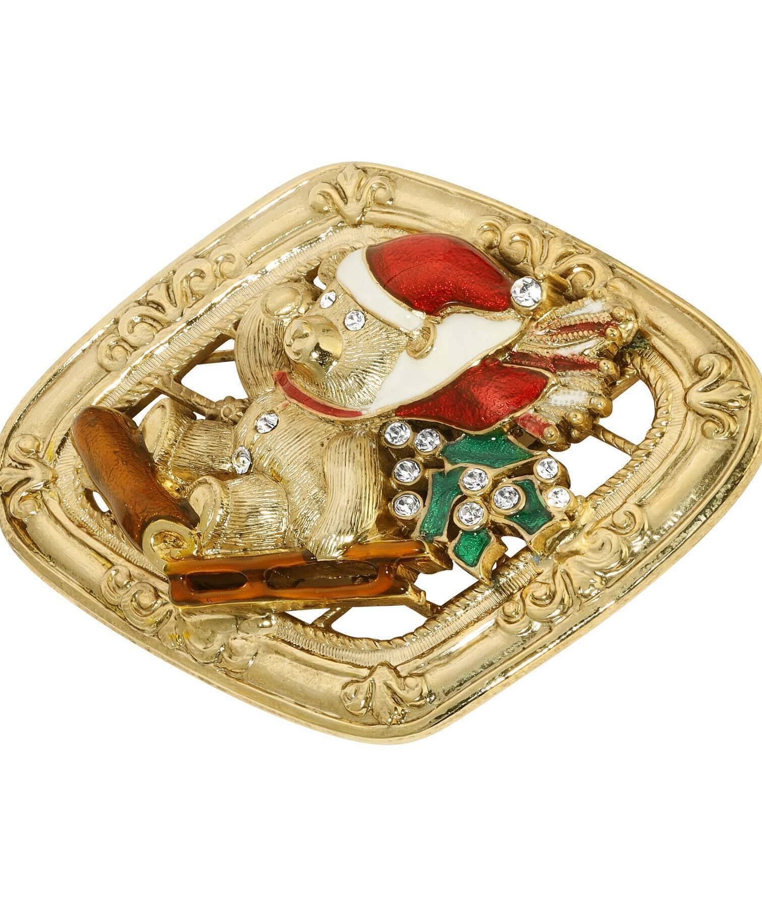 1928 Jewelry Teddy Bear On Sled Christmas Brooch Pin