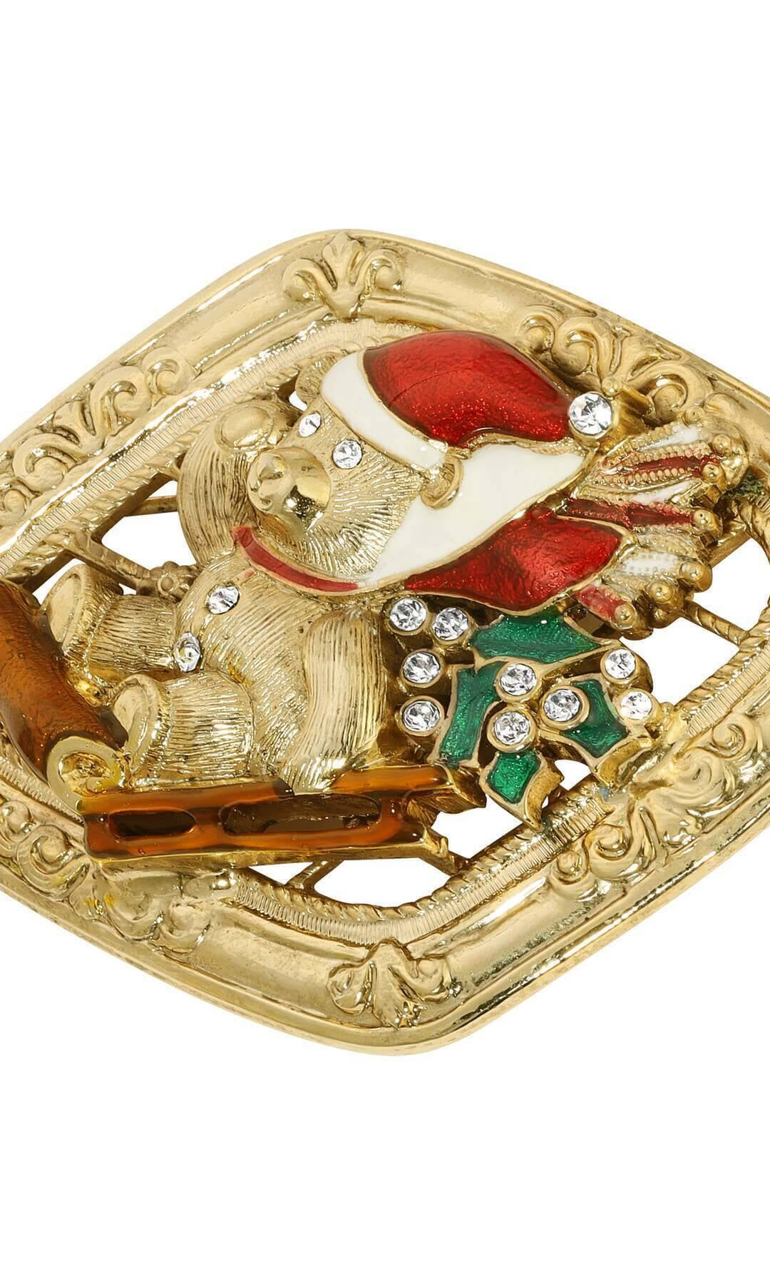 1928 Jewelry Teddy Bear On Sled Christmas Brooch Pin