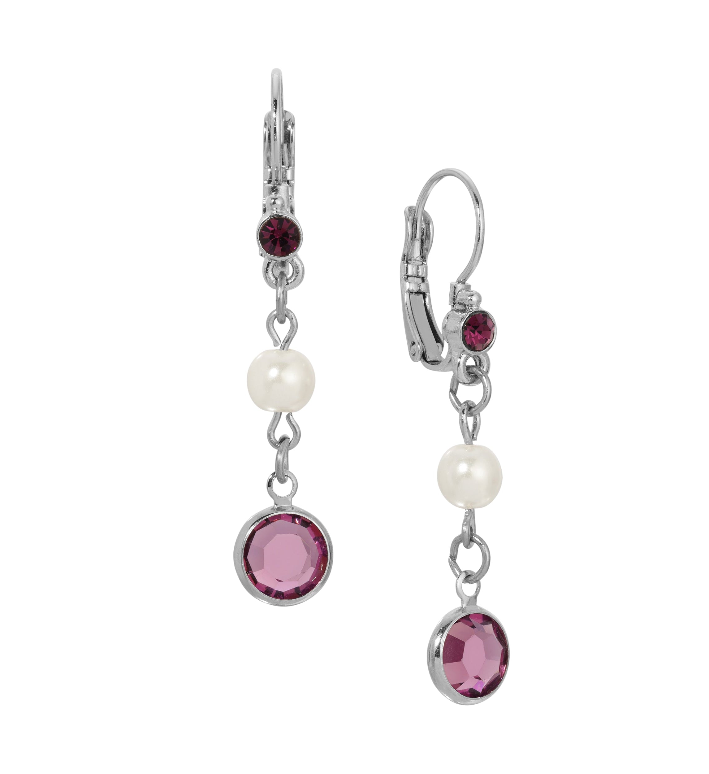 1928 Jewelry Amethyst & Pearl Elegance Dangling Earrings