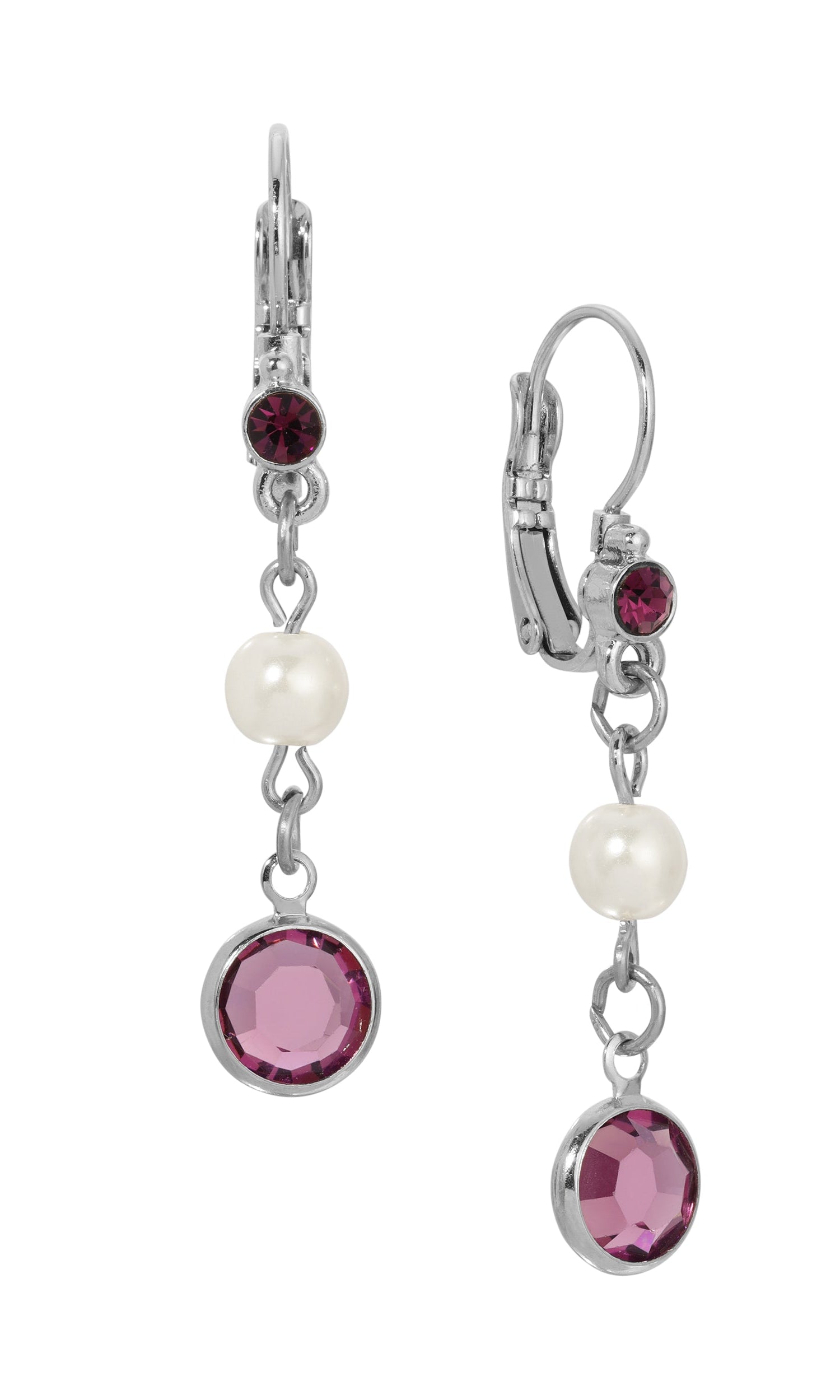 1928 Jewelry Amethyst & Pearl Elegance Dangling Earrings