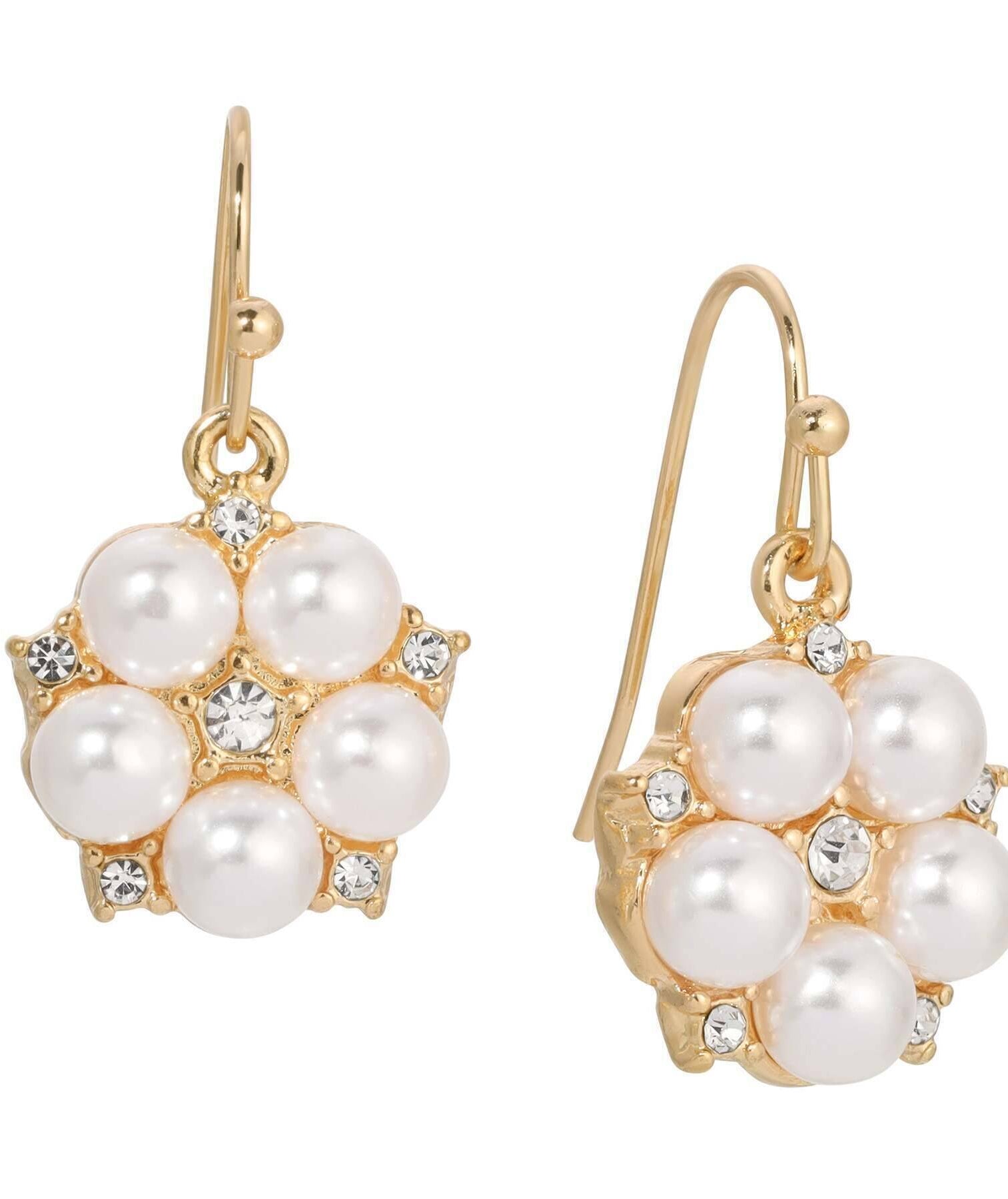 1928 Jewelry Crystal Star Flower White Faux Pearl Drop Earrings