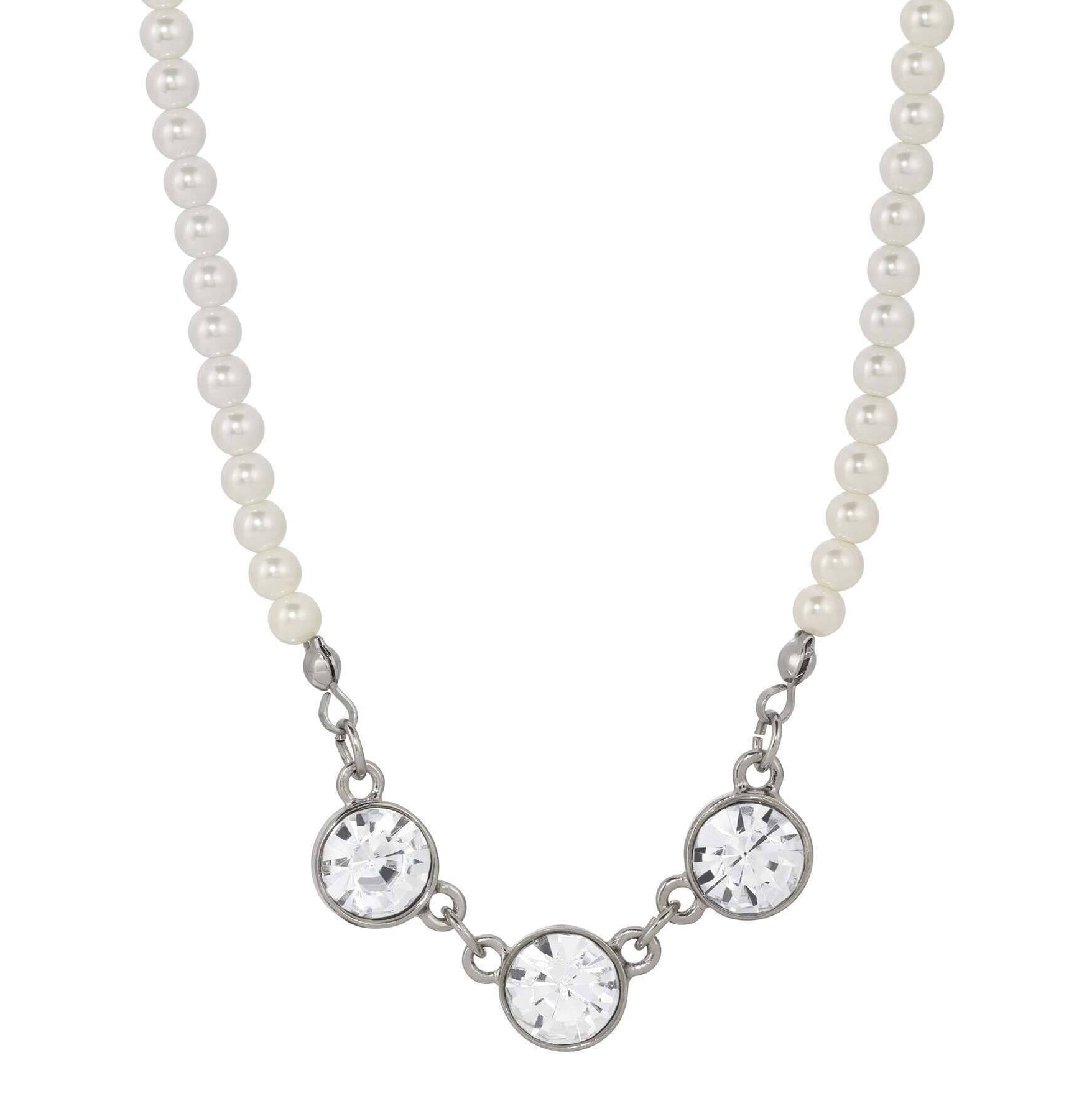 1928 Jewelry Trio Crystal Glass Faux Pearl Strand Necklaces 16" + 3" Extension