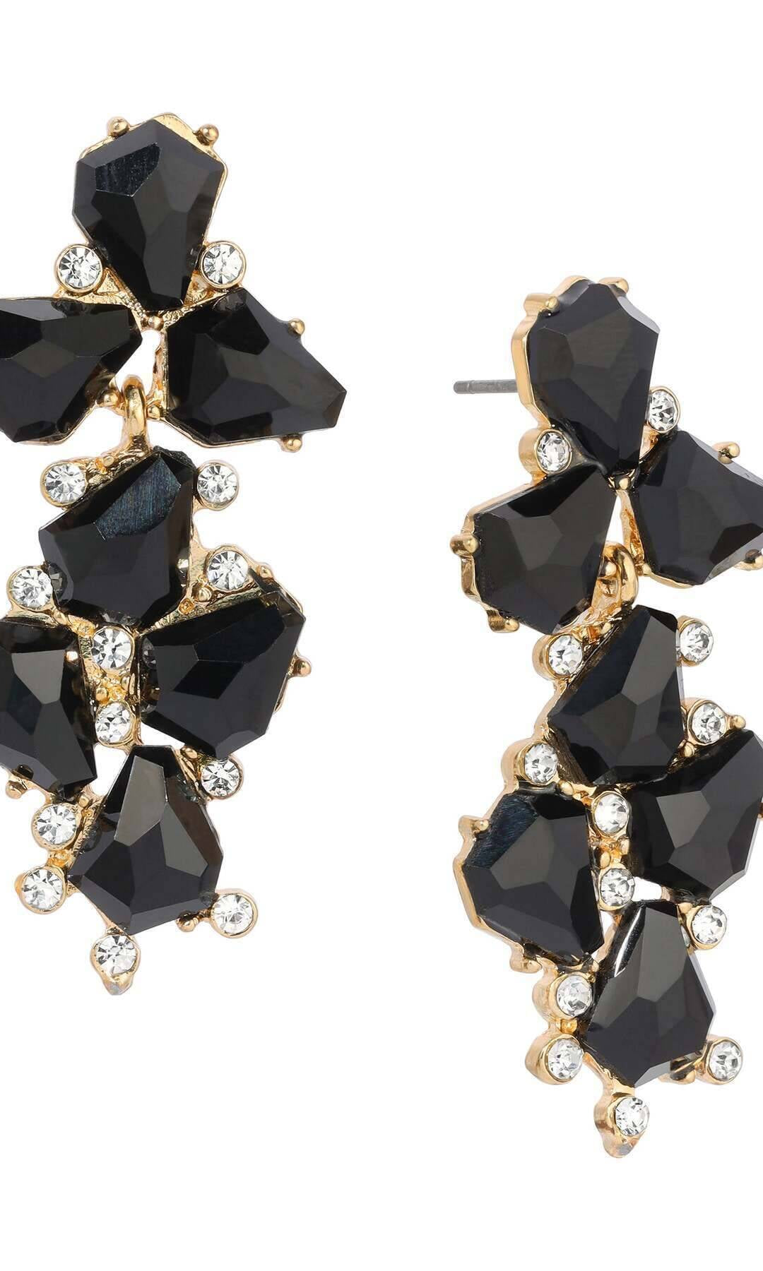 1928 Jewelry Melange Black Stone Crystal Post Drop Earrings