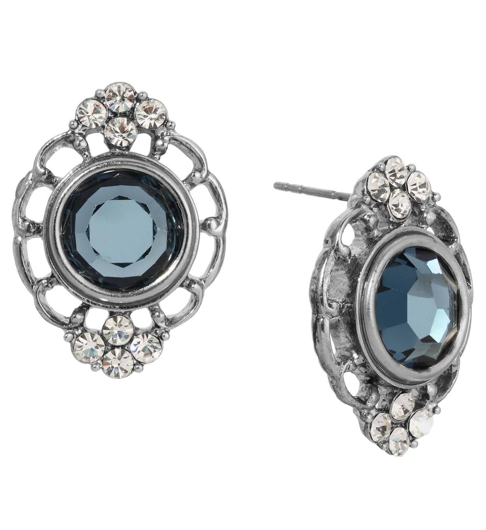 1928 Jewelry Sumptuous European Channel & Clear Crystal Post Drop Earrings