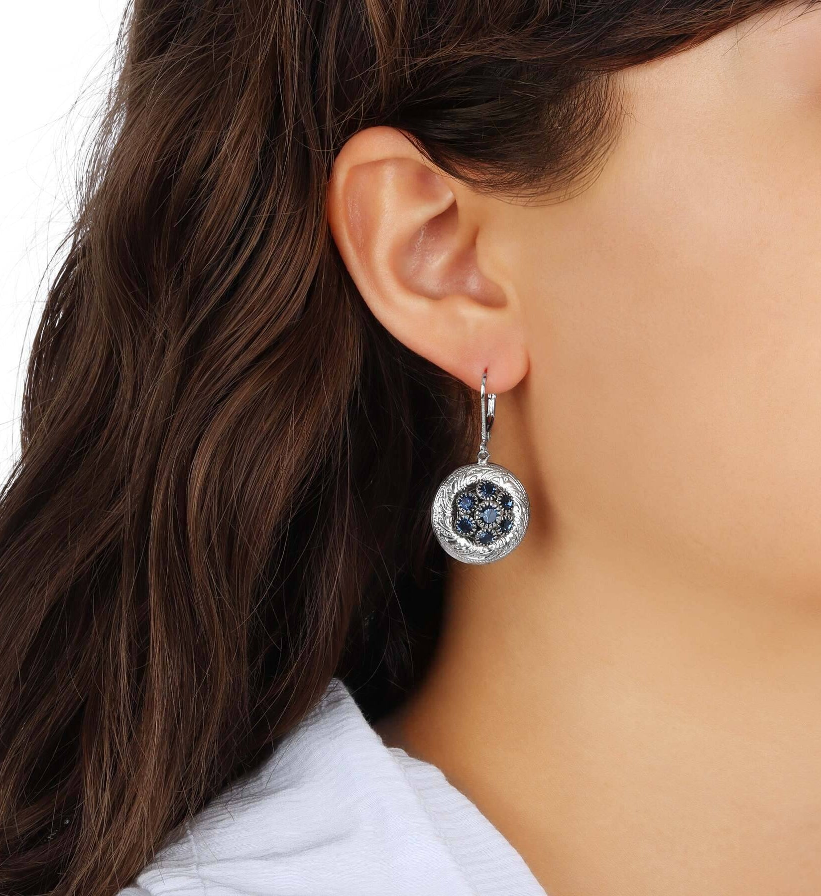 1928 Jewelry Crystal Flower Cluster & Vines Drop Earrings