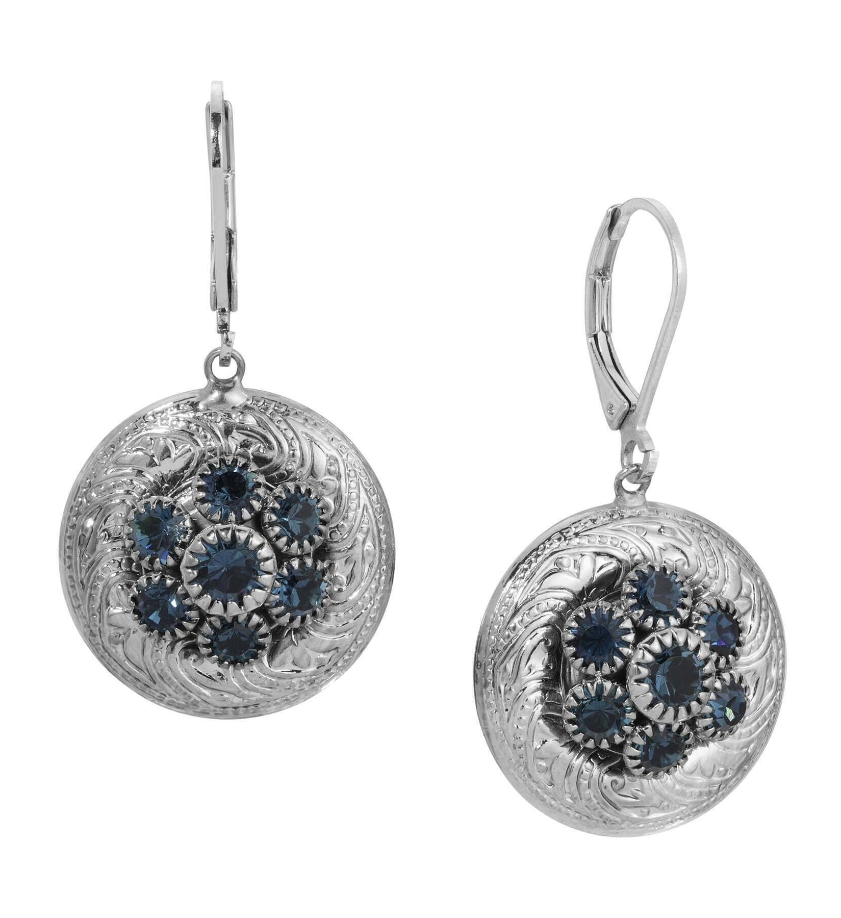 1928 Jewelry Crystal Flower Cluster & Vines Drop Earrings