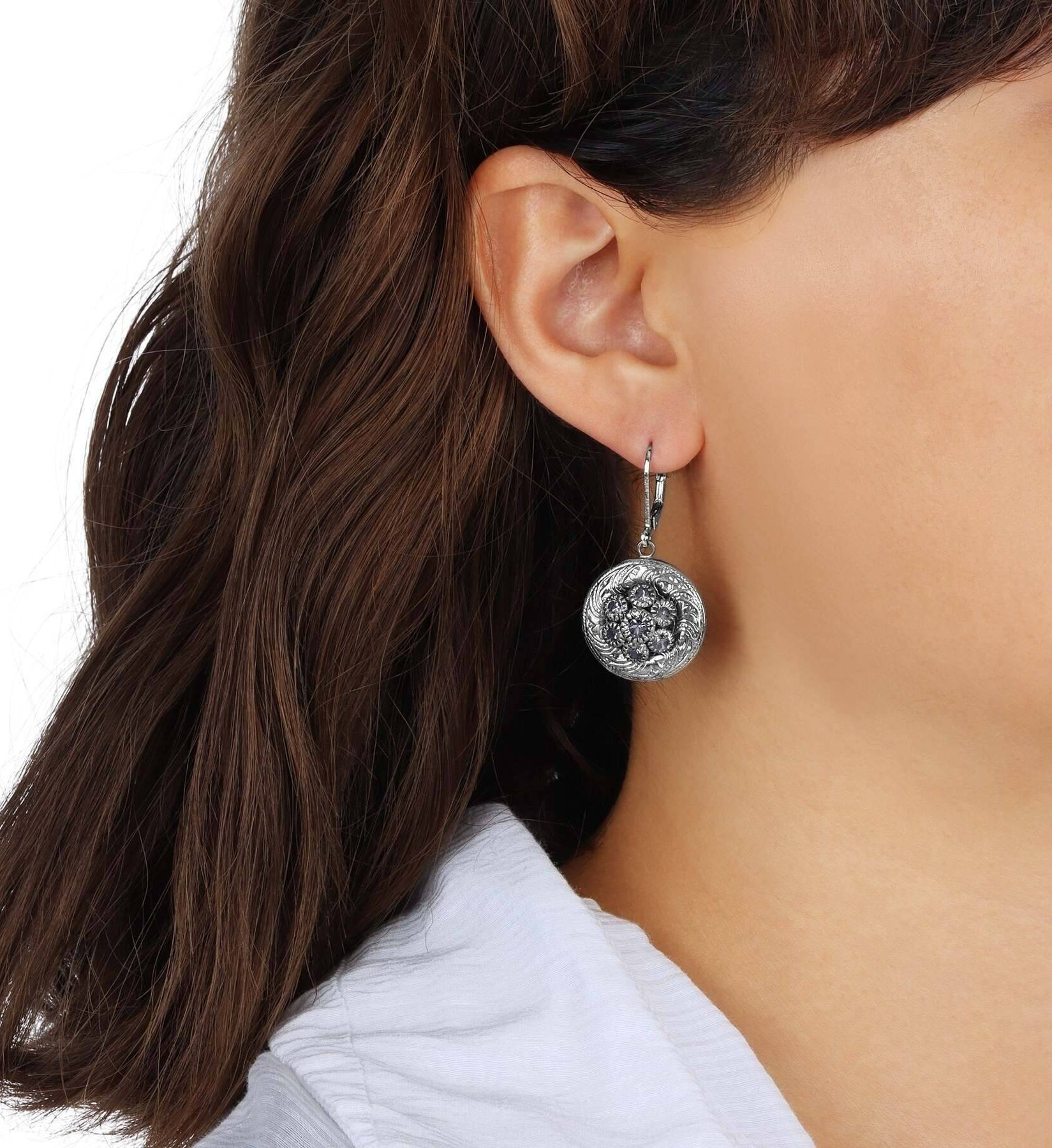 1928 Jewelry Crystal Flower Cluster & Vines Drop Earrings