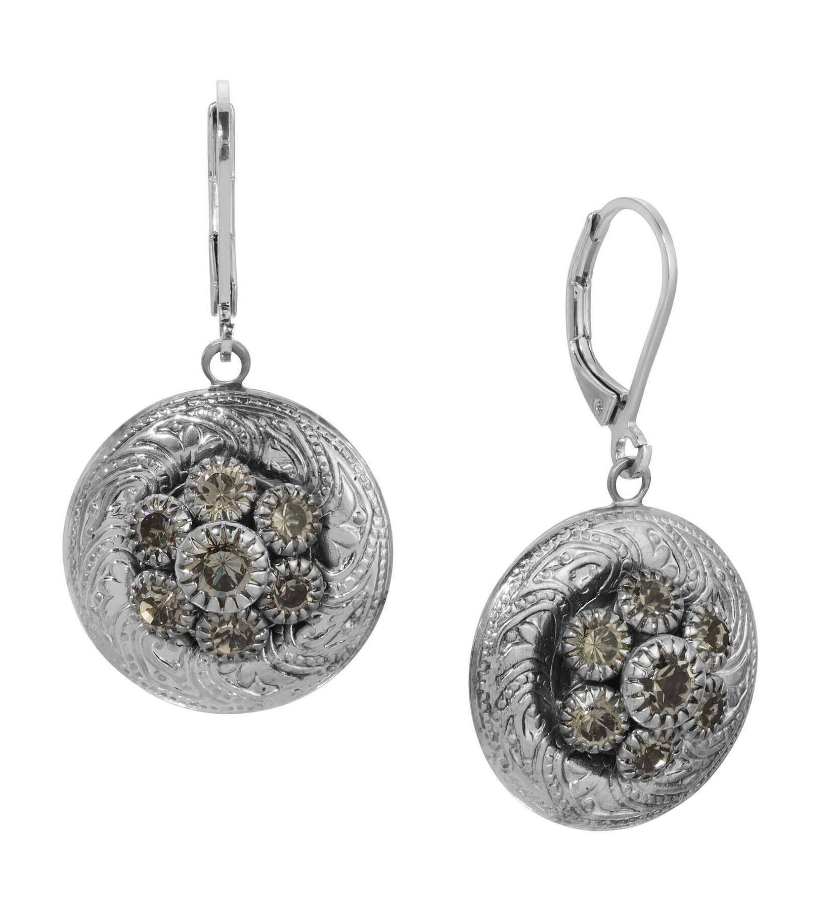 1928 Jewelry Crystal Flower Cluster & Vines Drop Earrings