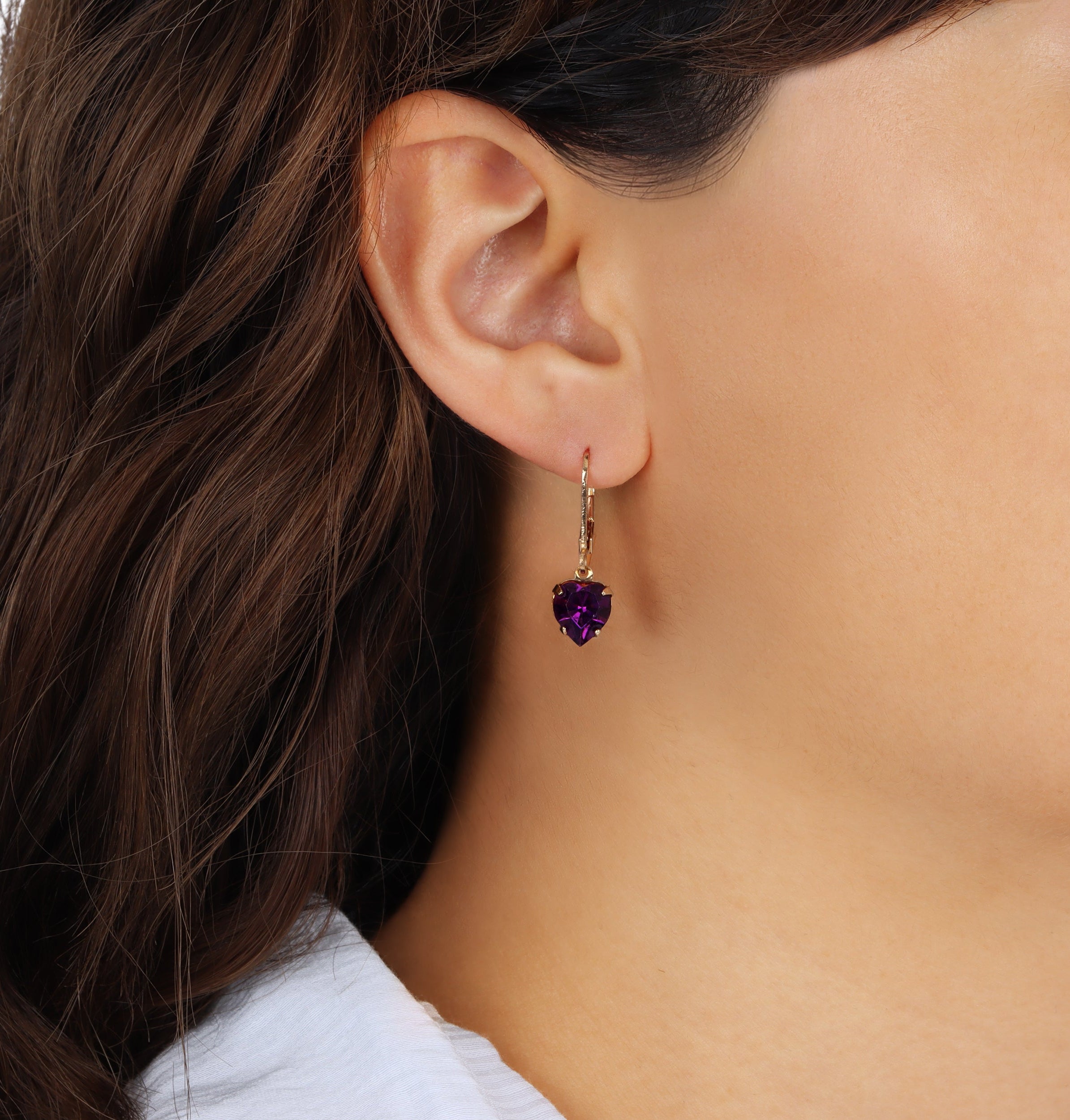 1928 Jewelry Amethyst Radiant Love Austrian Crystal Heart Drop Earrings