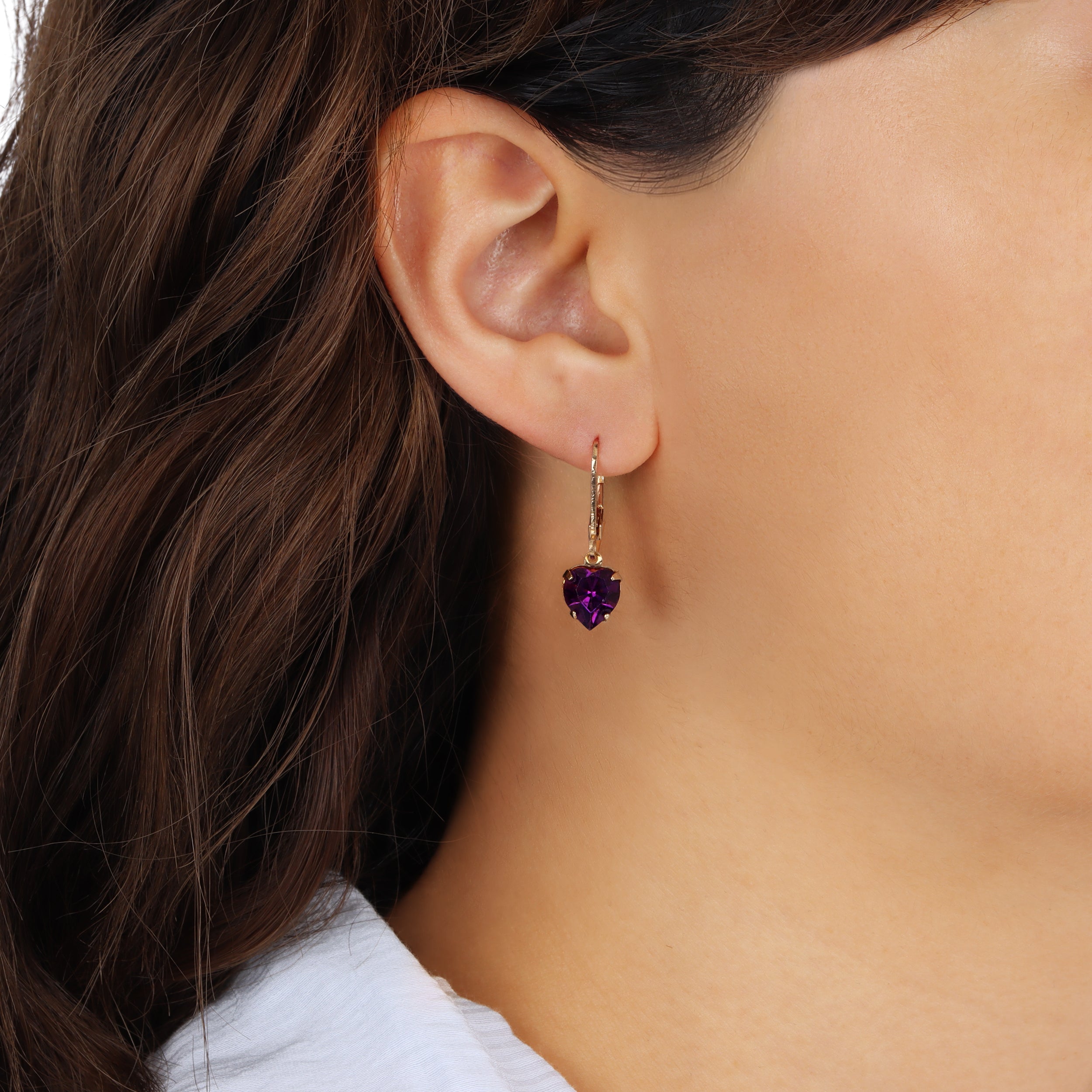 1928 Jewelry Amethyst Radiant Love Austrian Crystal Heart Drop Earrings