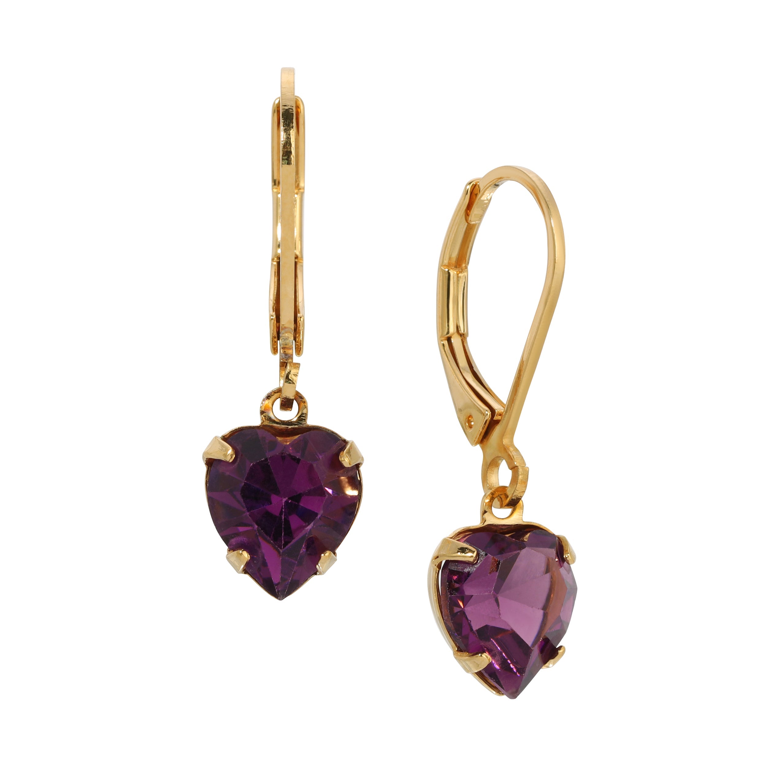 1928 Jewelry Amethyst Radiant Love Austrian Crystal Heart Drop Earrings