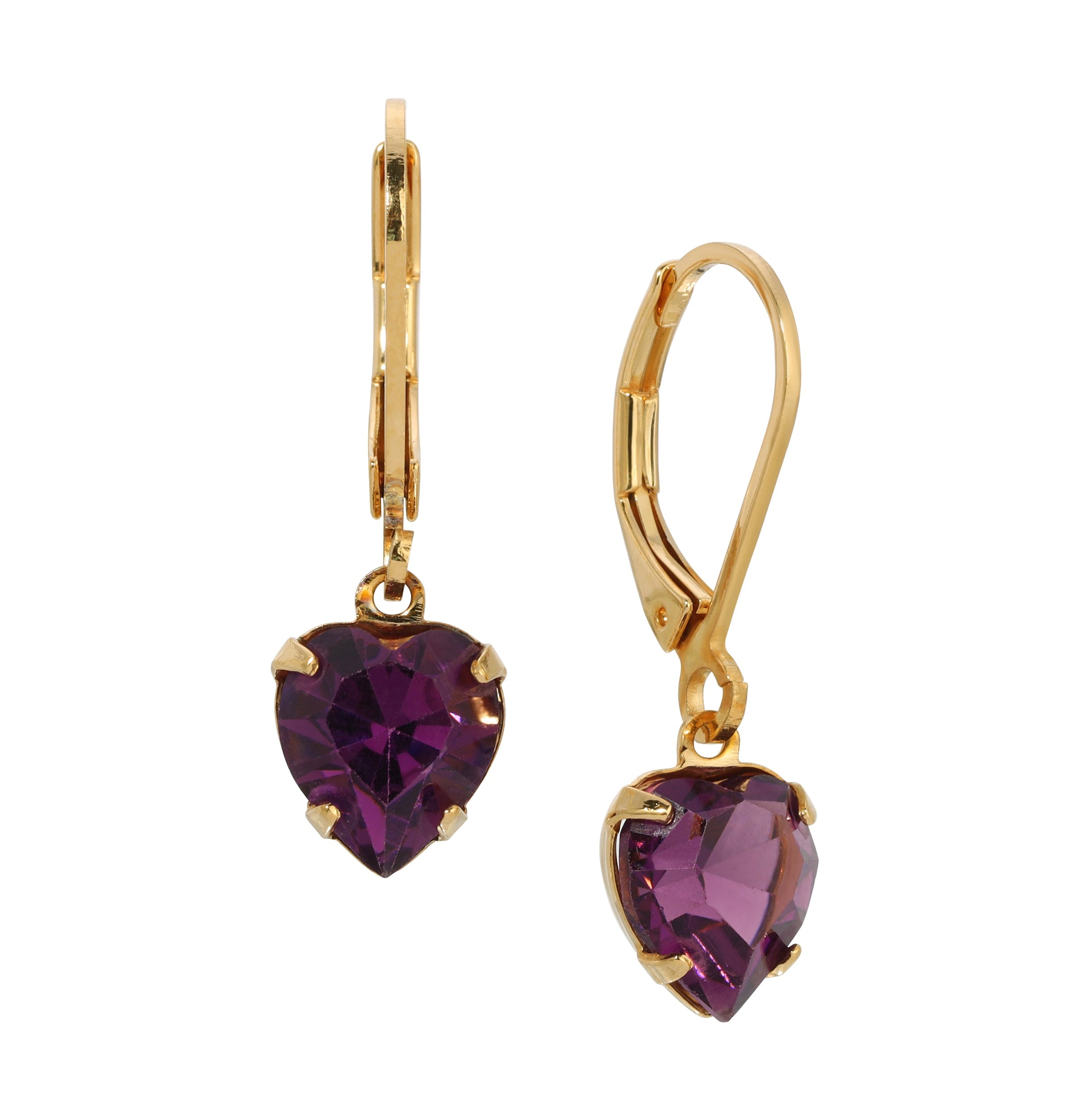 1928 Jewelry Amethyst Radiant Love Austrian Crystal Heart Drop Earrings