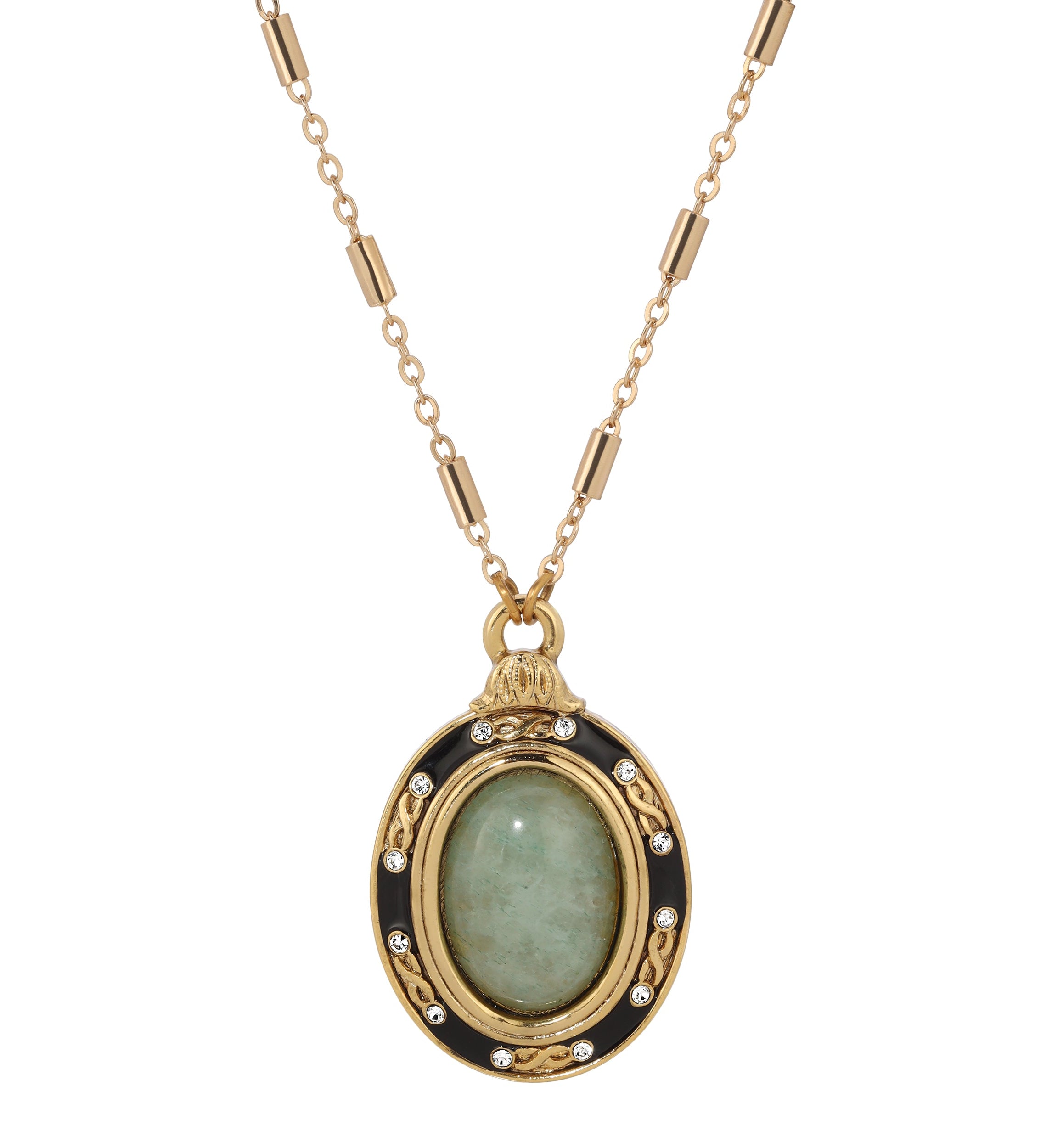 1928 Jewelry Oval Aventurine Gemstone Pendant Necklace 18"