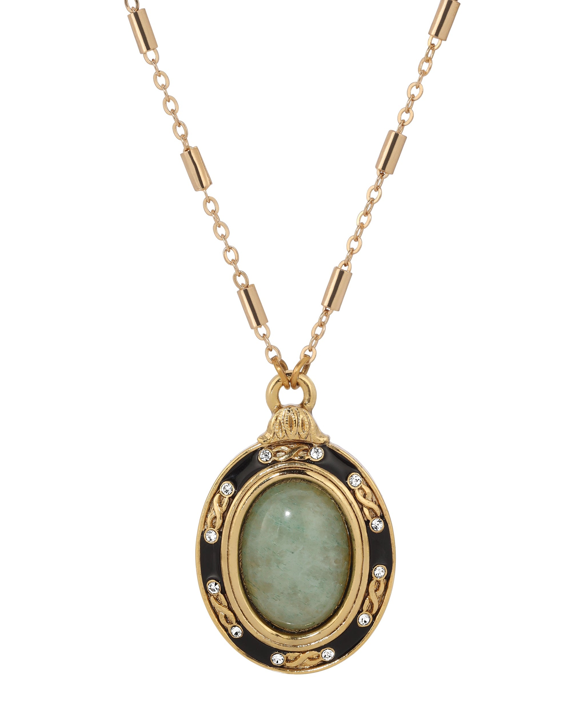 1928 Jewelry Oval Aventurine Gemstone Pendant Necklace 18"