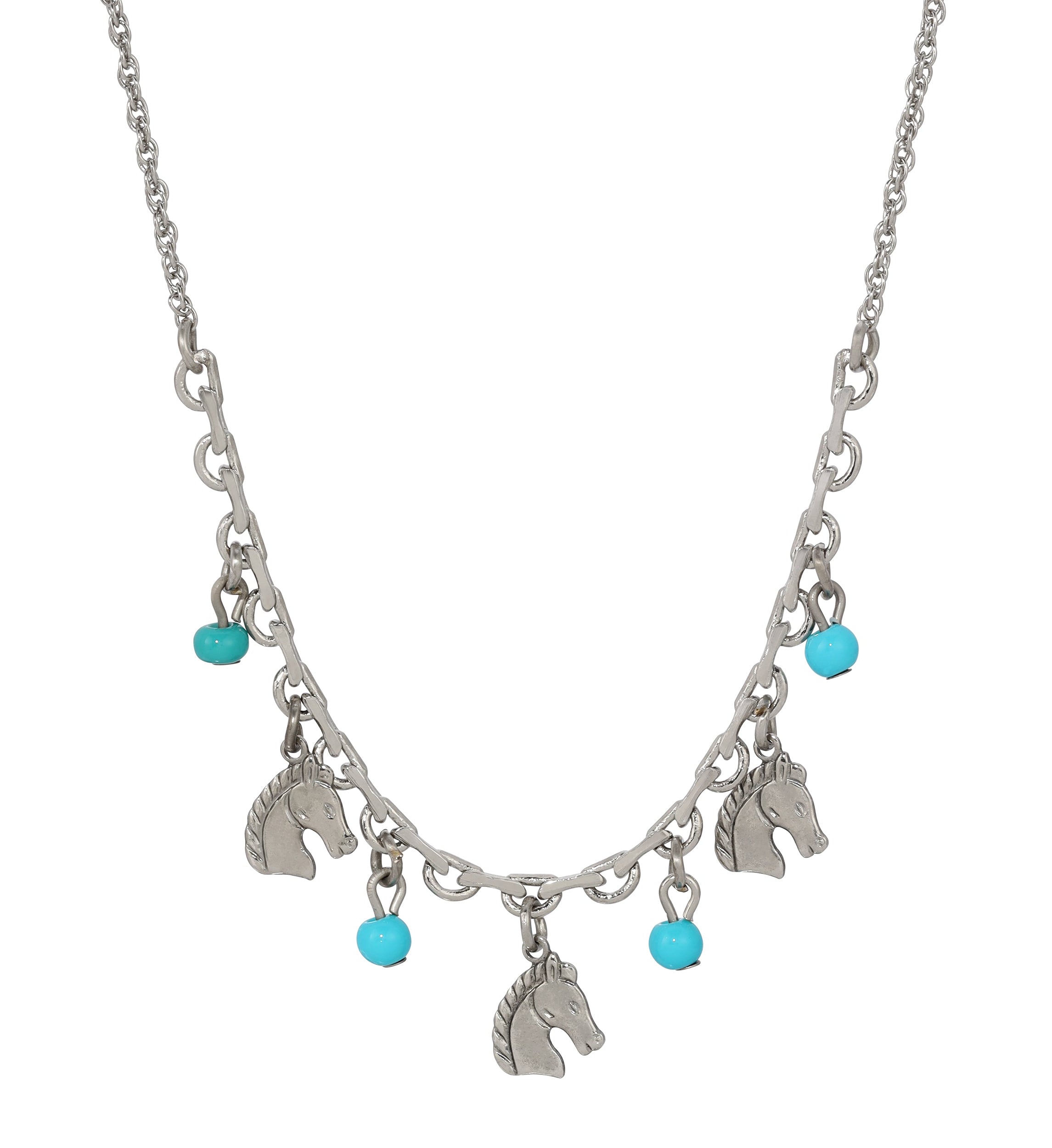 1928 Jewelry Equestrian Charms & Turquoise Beads Necklace 16" + 3" Extension