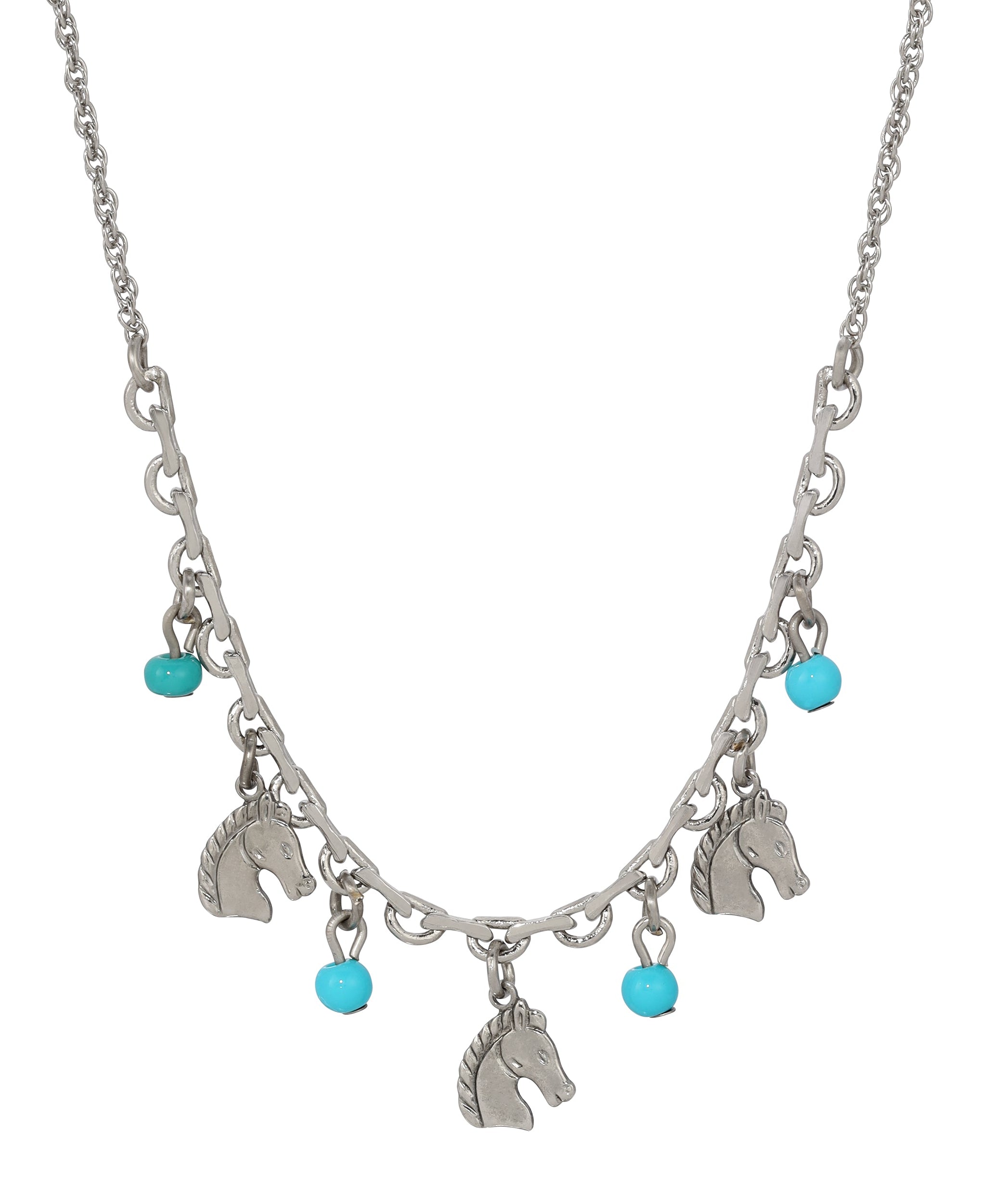 1928 Jewelry Equestrian Charms & Turquoise Beads Necklace 16" + 3" Extension