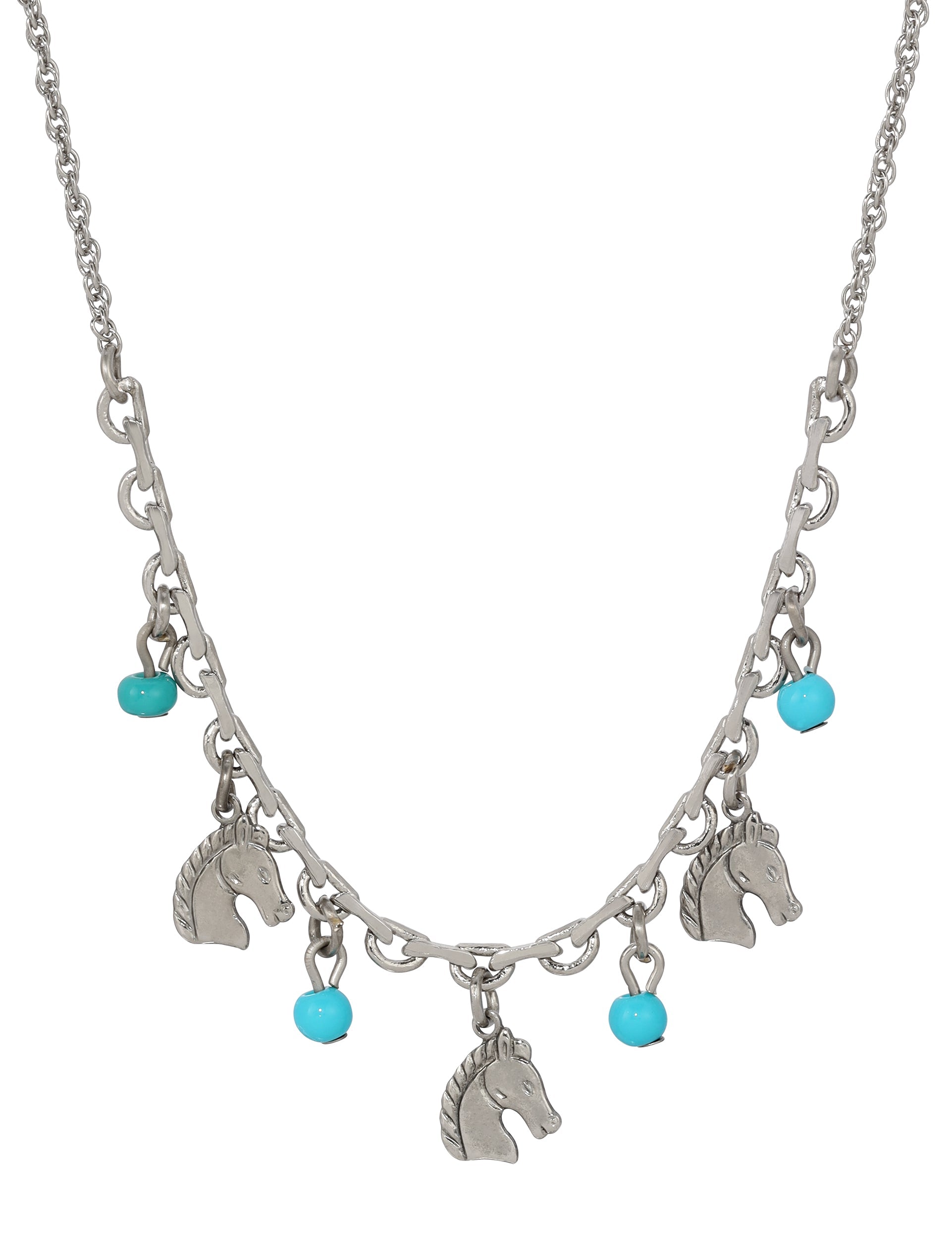 1928 Jewelry Equestrian Charms & Turquoise Beads Necklace 16" + 3" Extension