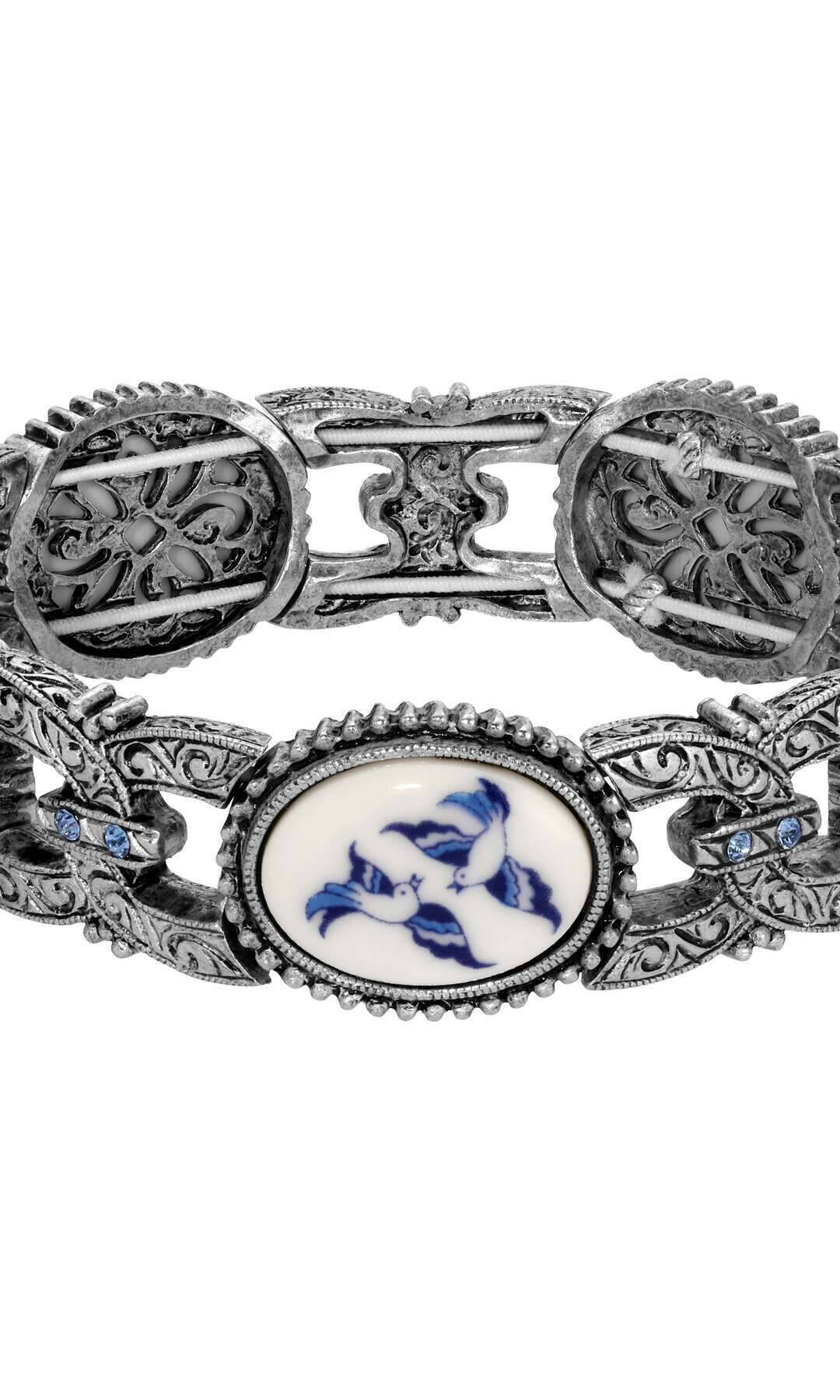1928 Jewelry Blue Willow Light Sapphire Crystal Stretch Bracelet