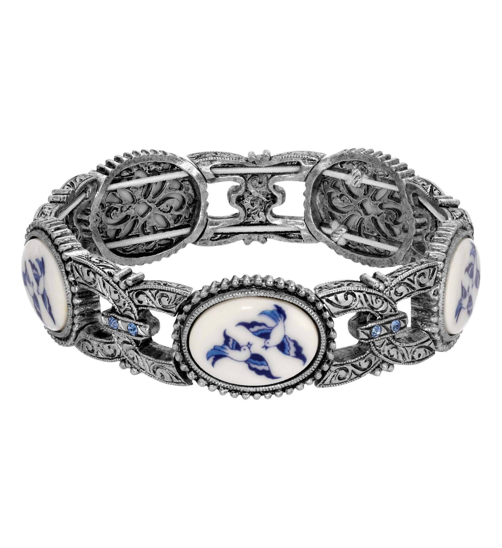 1928 Jewelry Blue Willow Light Sapphire Crystal Stretch Bracelet