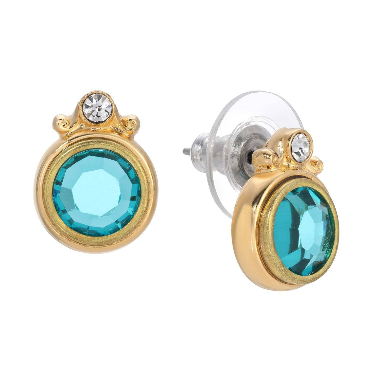 Pure By Nat Round Post Earrings W. Zircons - Gold