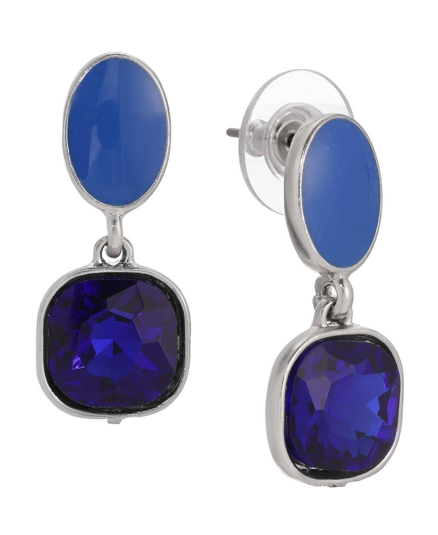 2028 Jewelry Mid Century Inspired Oval And Square Blue Sapphire Dangling Earrings