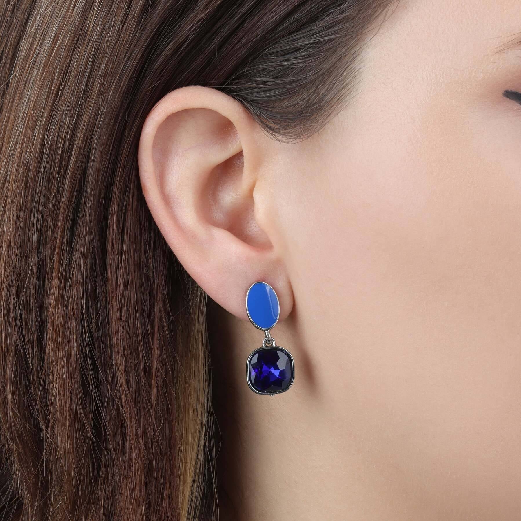 2028 Jewelry Mid Century Inspired Oval And Square Blue Sapphire Dangling Earrings