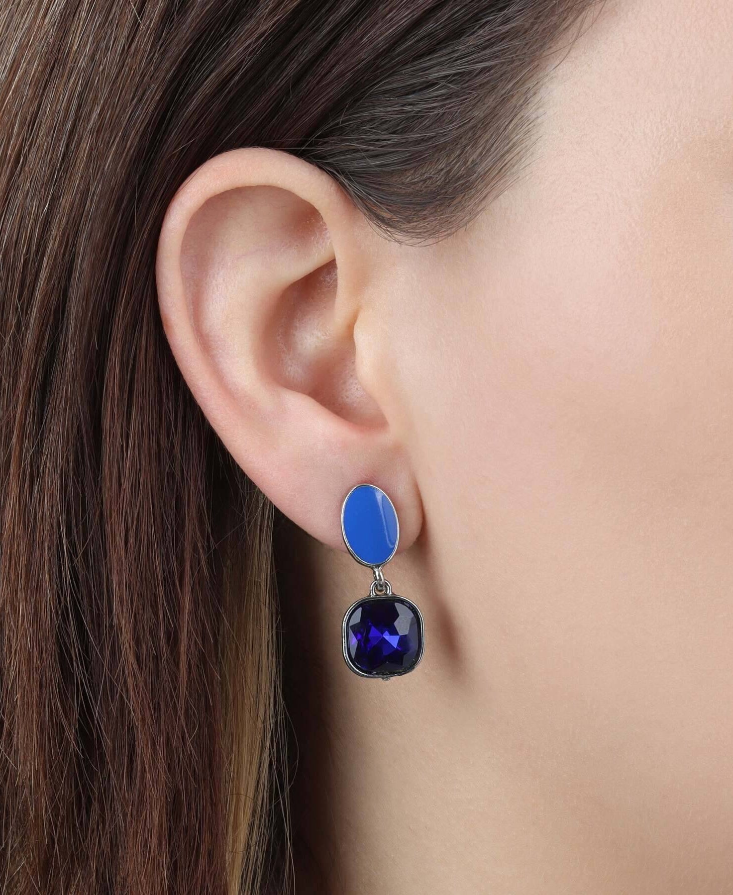 2028 Jewelry Mid Century Inspired Oval And Square Blue Sapphire Dangling Earrings
