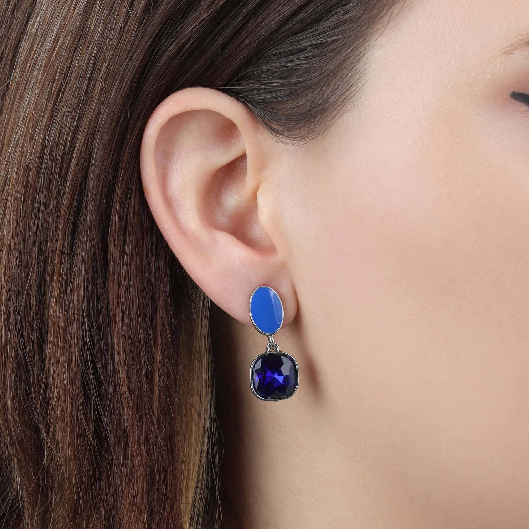 2028 Jewelry Mid Century Inspired Oval And Square Blue Sapphire Dangling Earrings