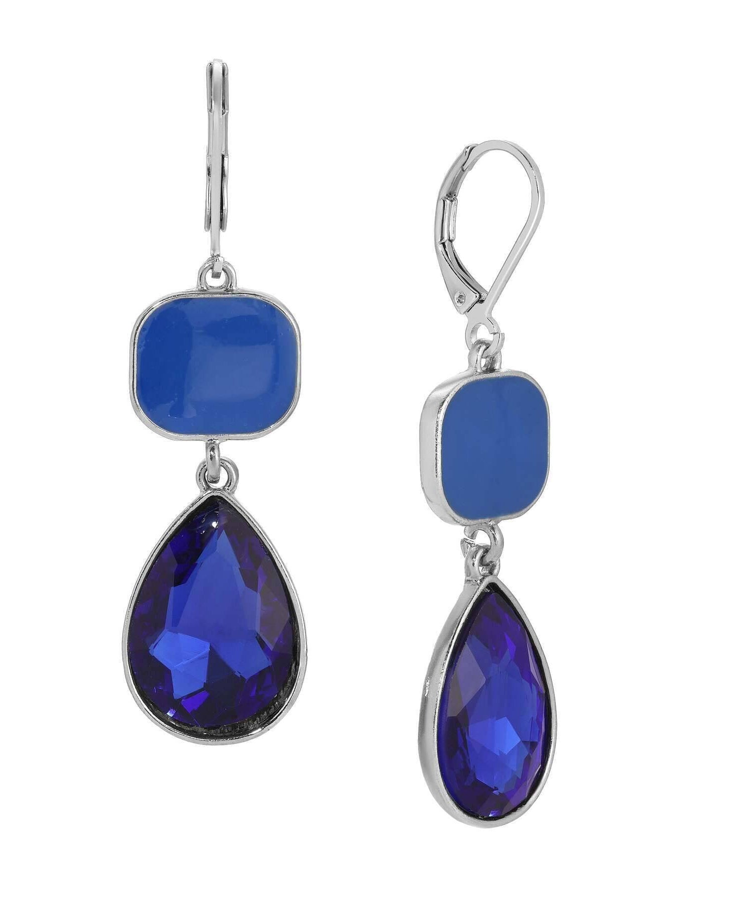 1928 Jewelry Mid Century Inspired Square And Teardrop Blue Sapphire Dangling Earrings