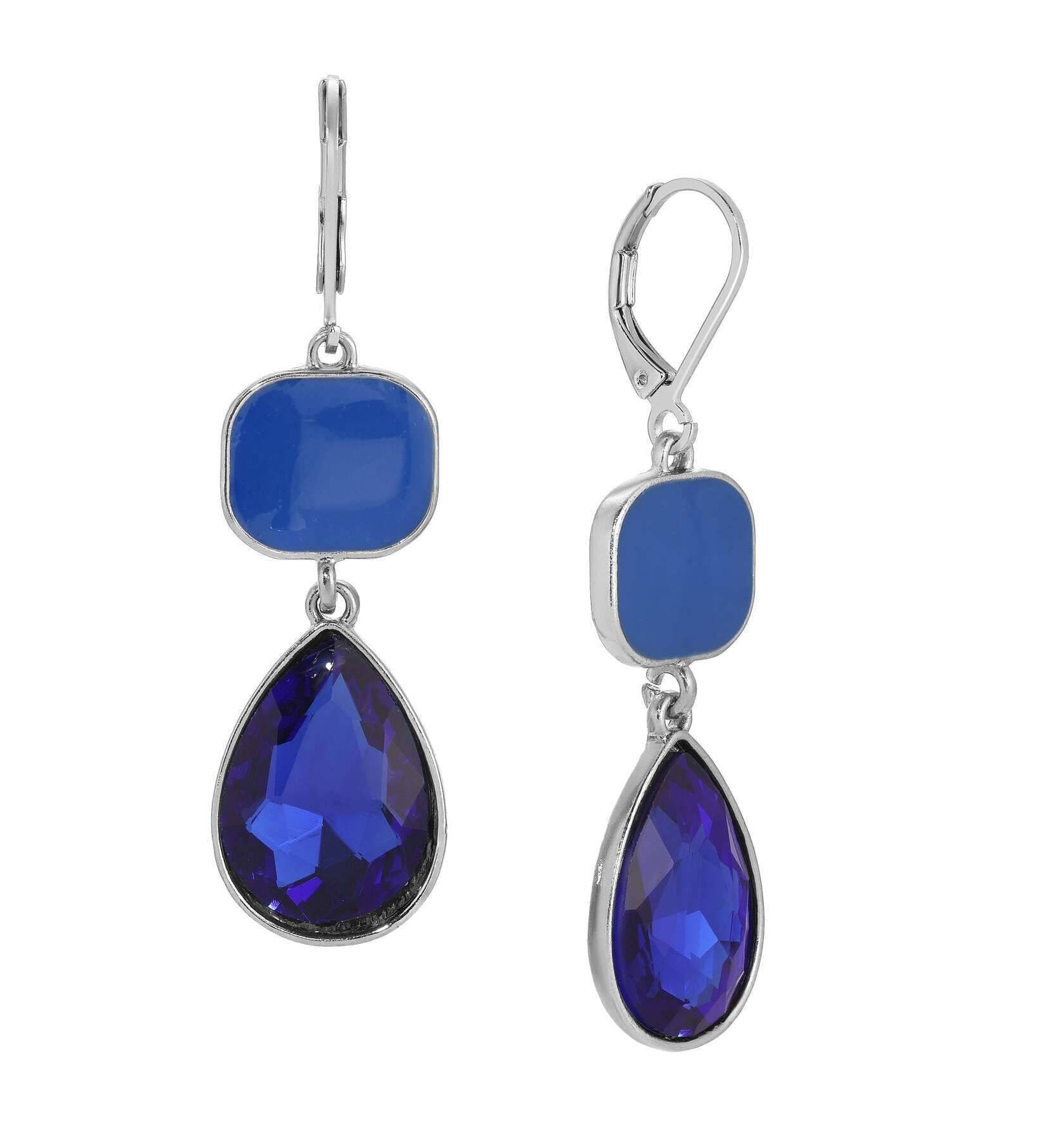 1928 Jewelry Mid Century Inspired Square And Teardrop Blue Sapphire Dangling Earrings