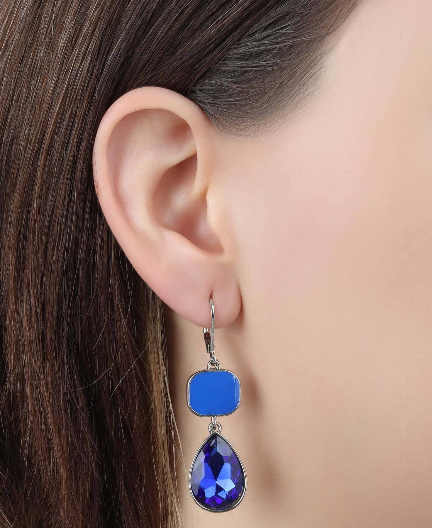 1928 Jewelry Mid Century Inspired Square And Teardrop Blue Sapphire Dangling Earrings